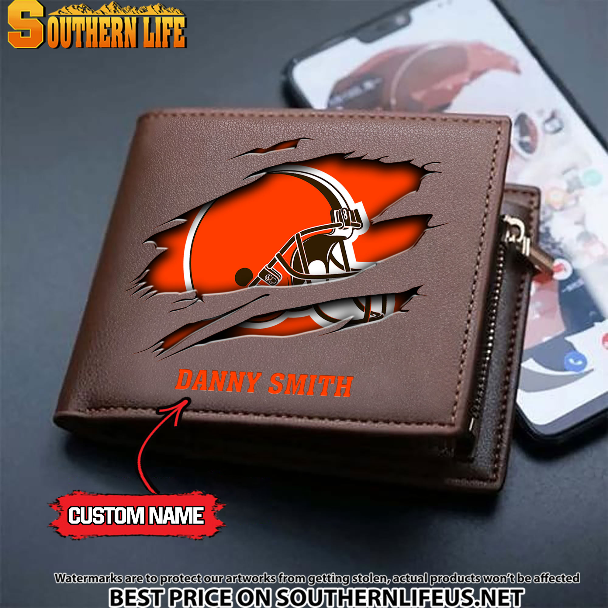 25 Cleveland Browns Men's Leather Wallet Custom Name - Image 3