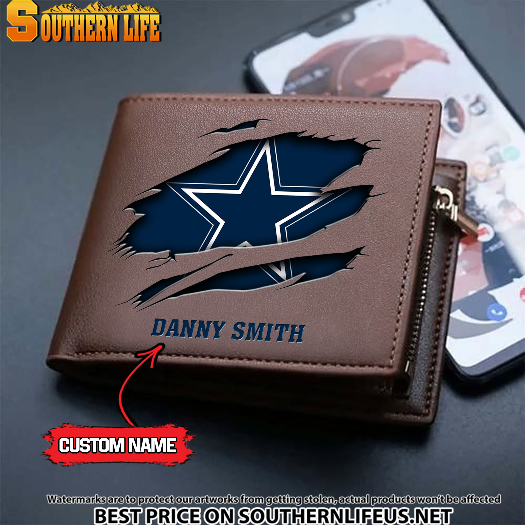 02 Dallas Cowboys Men's Leather Wallet Custom Name - Image 3