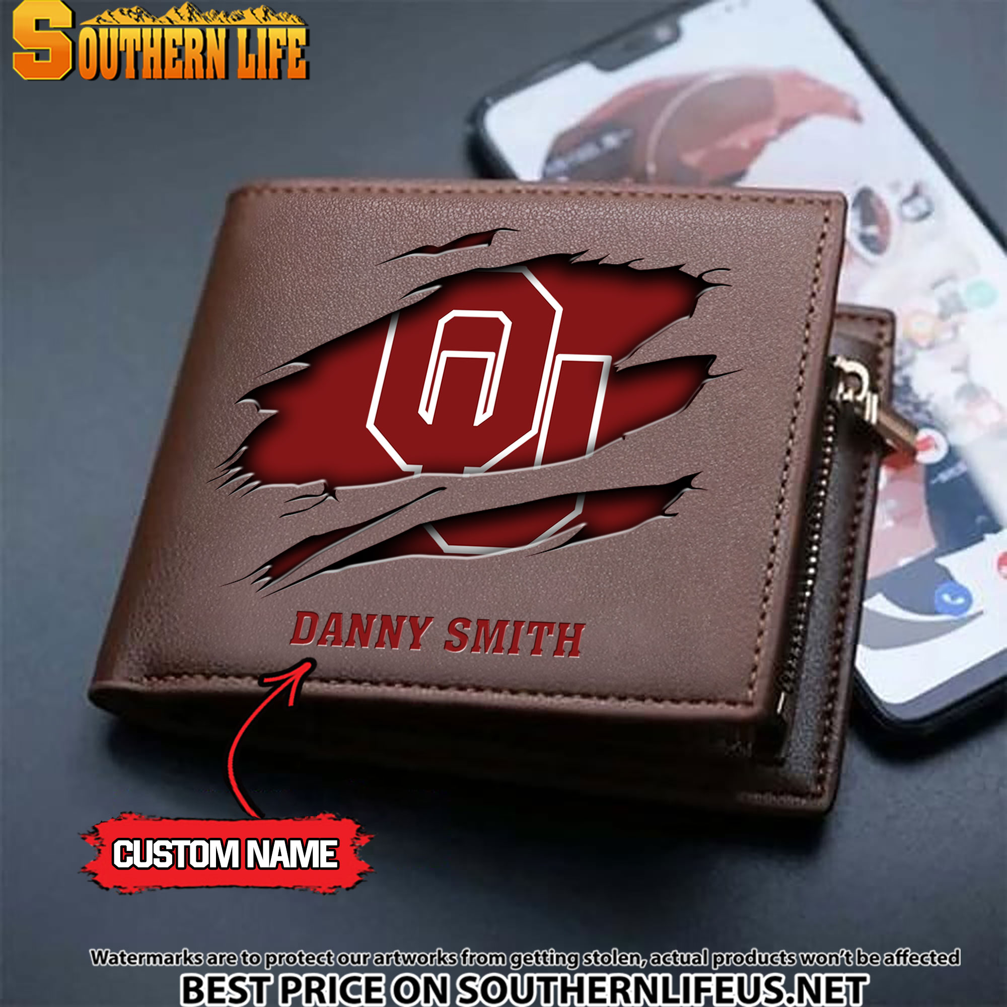 NCAA10 Oklahoma Sooners Men’s Leather Wallet Custom Name - Image 3