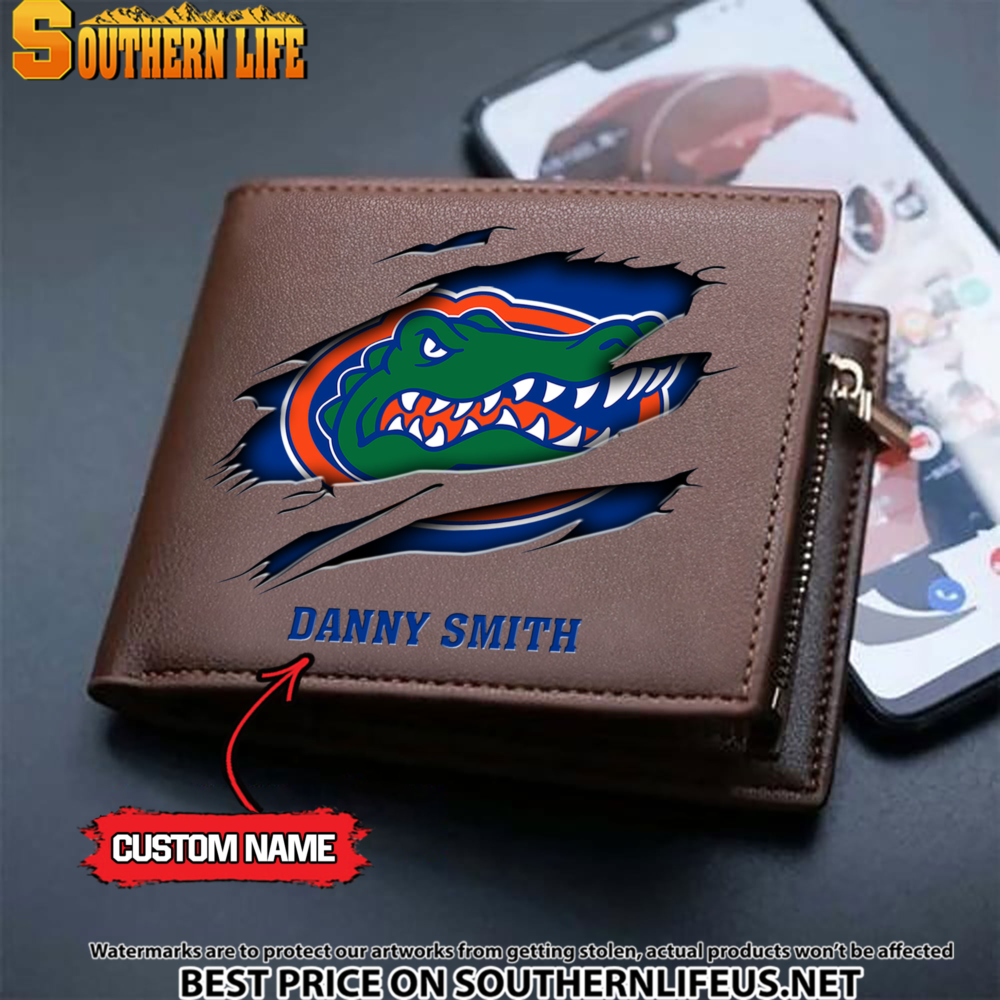 NCAA06 Florida Gators Men’s Leather Wallet Custom Name - Image 3