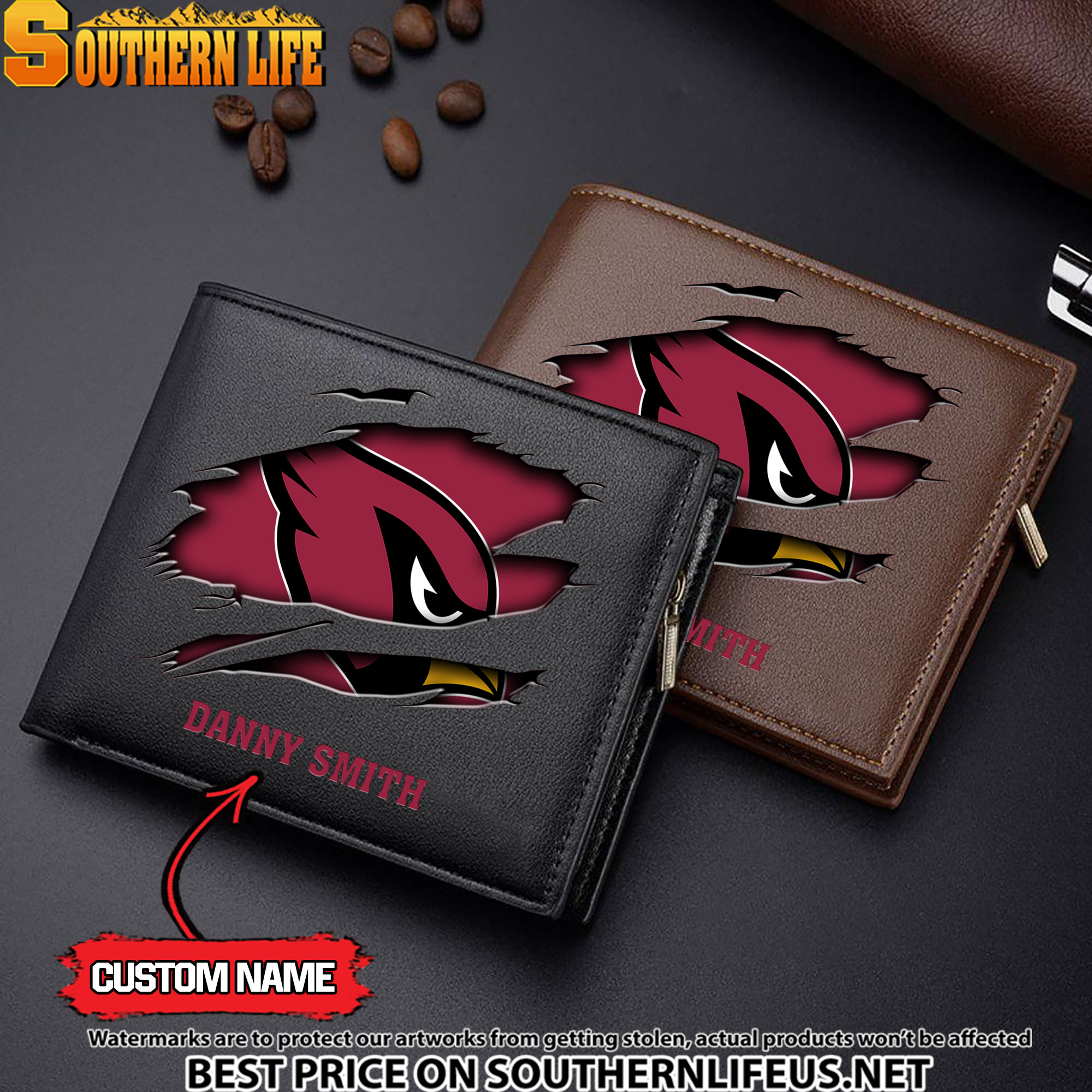 31 Arizona Cardinals Men’s Leather Wallet Custom Name