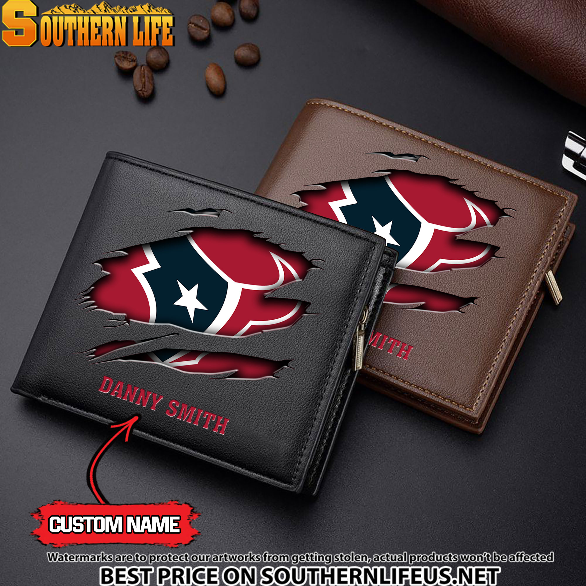 11 Houston Texans Men’s Leather Wallet Custom Name