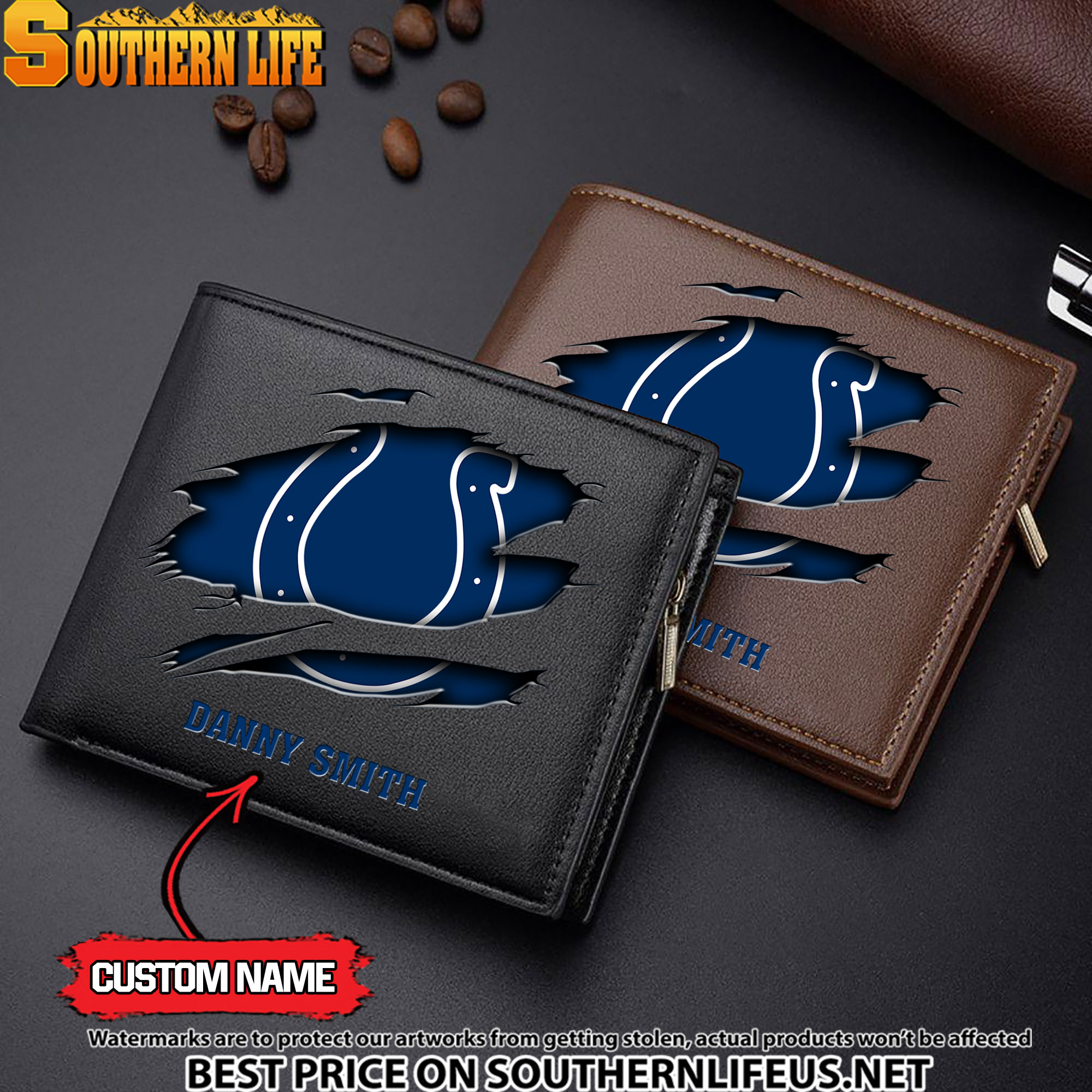 28 Indianapolis Colts Men’s Leather Wallet Custom Name