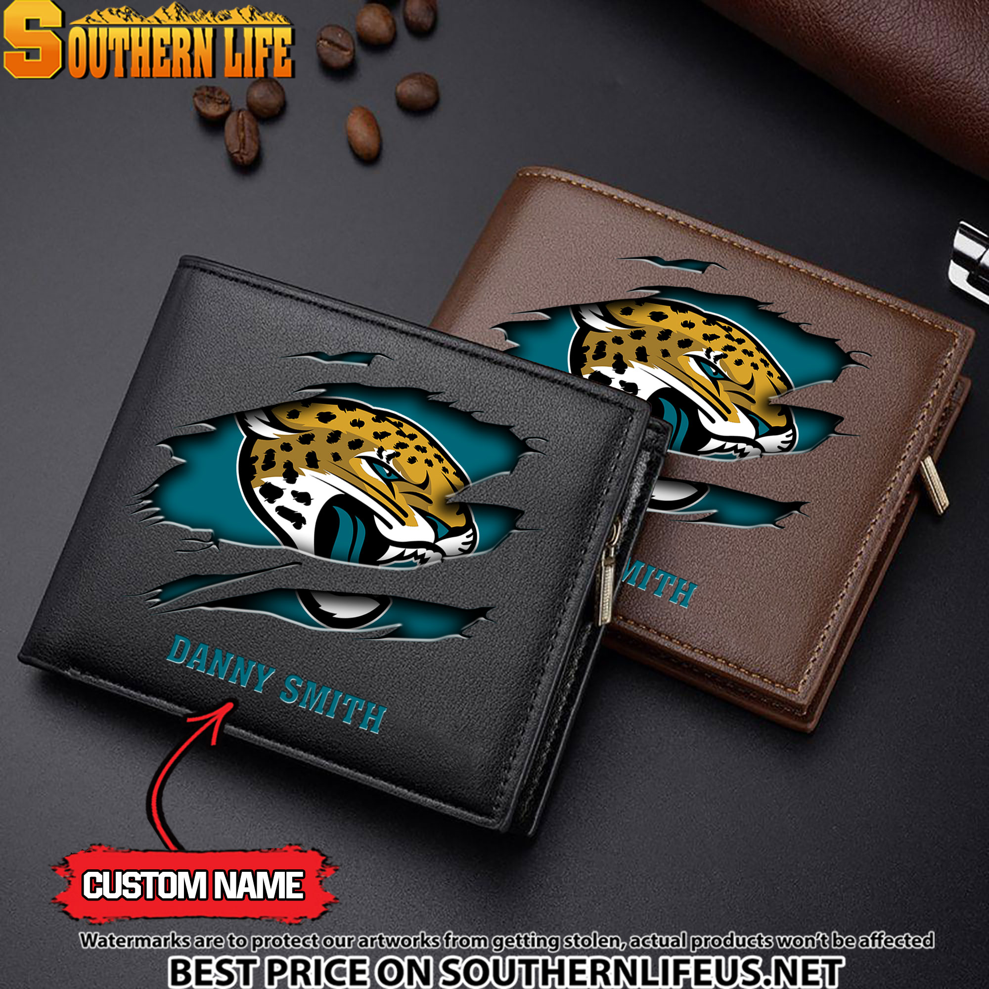 29 Jacksonville Jaguars Men’s Leather Wallet Custom Name