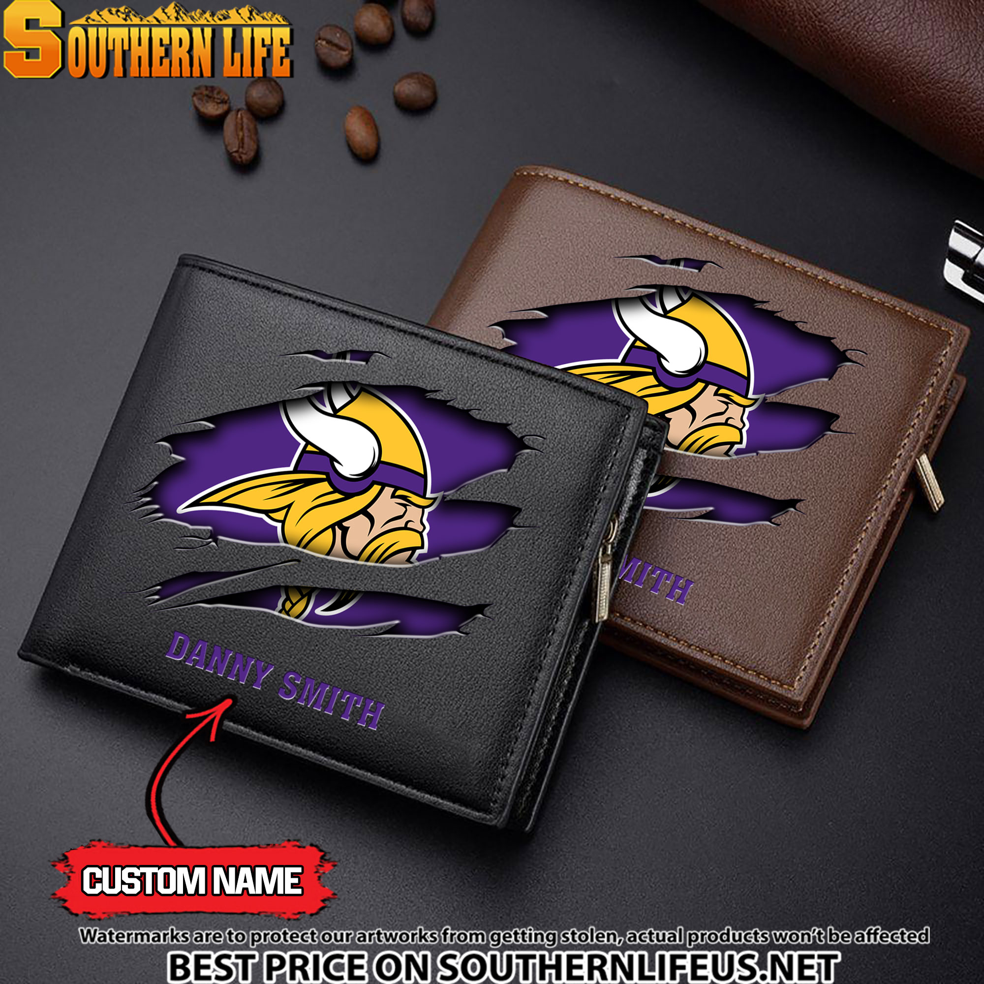 20 Minnesota Vikings Men’s Leather Wallet Custom Name