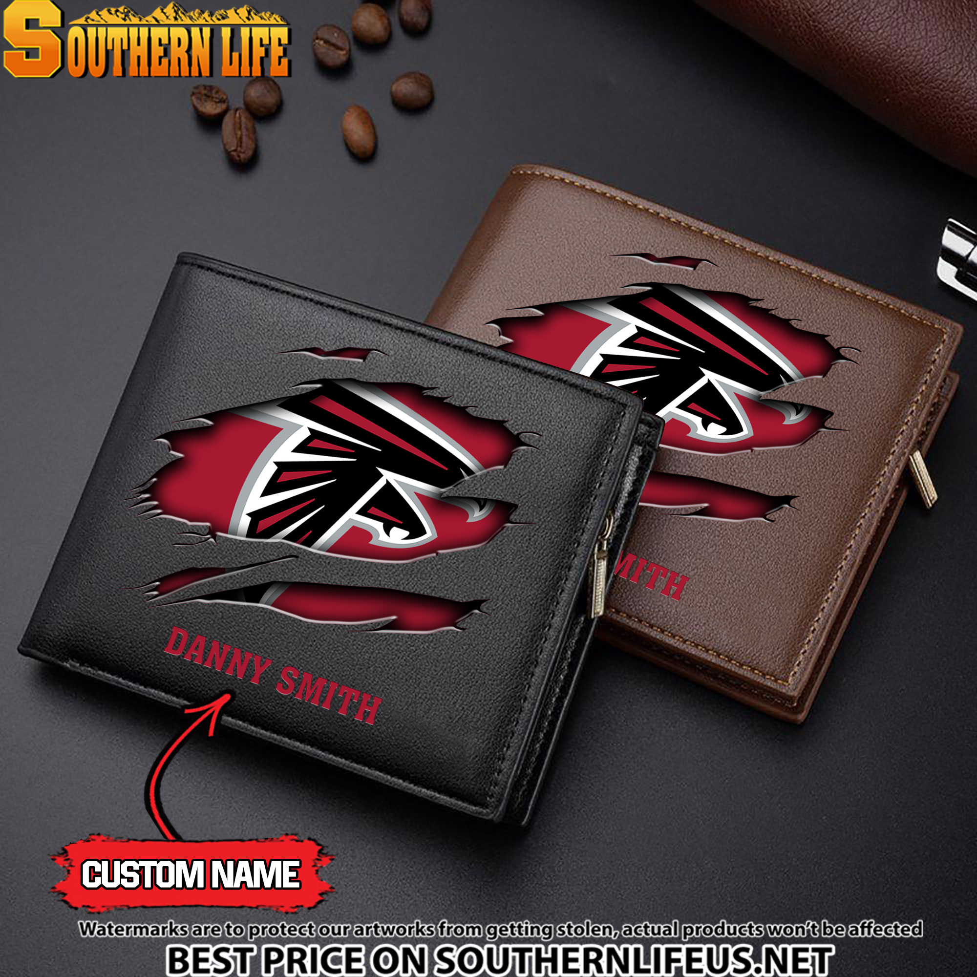 30 Atlanta Falcons Men’s Leather Wallet Custom Name