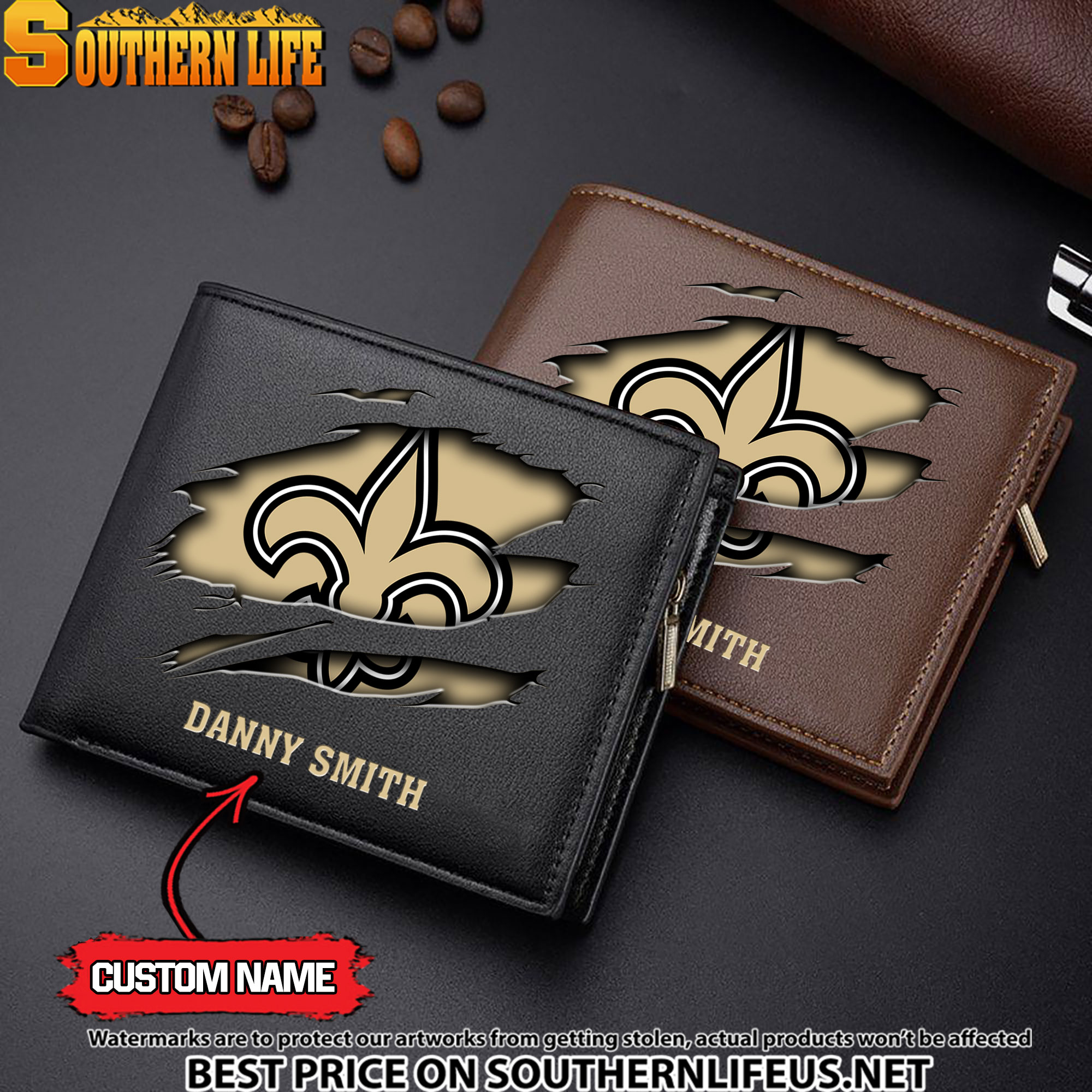 26 New Orleans Saints Men’s Leather Wallet Custom Name