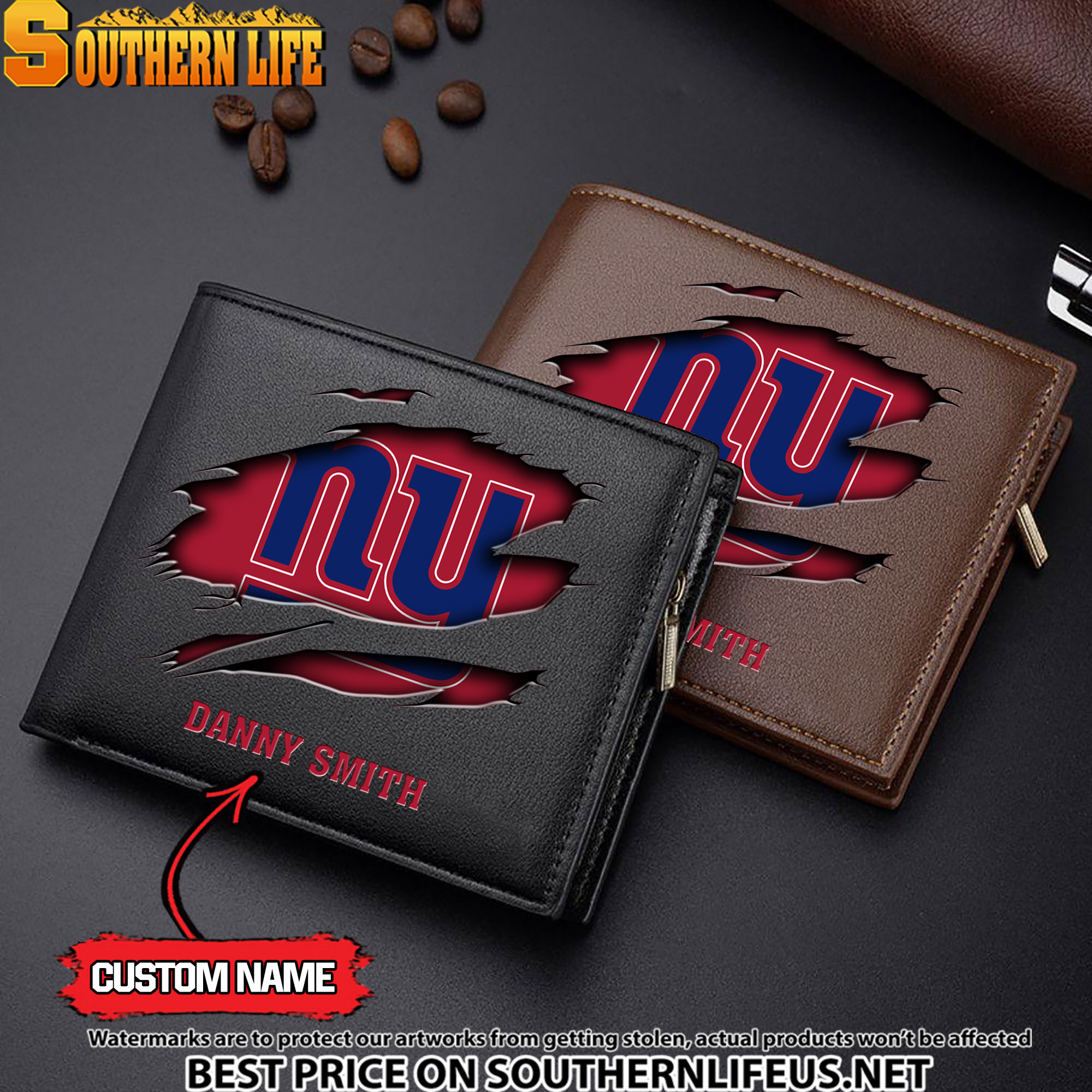 17 New York Giants Men’s Leather Wallet Custom Name