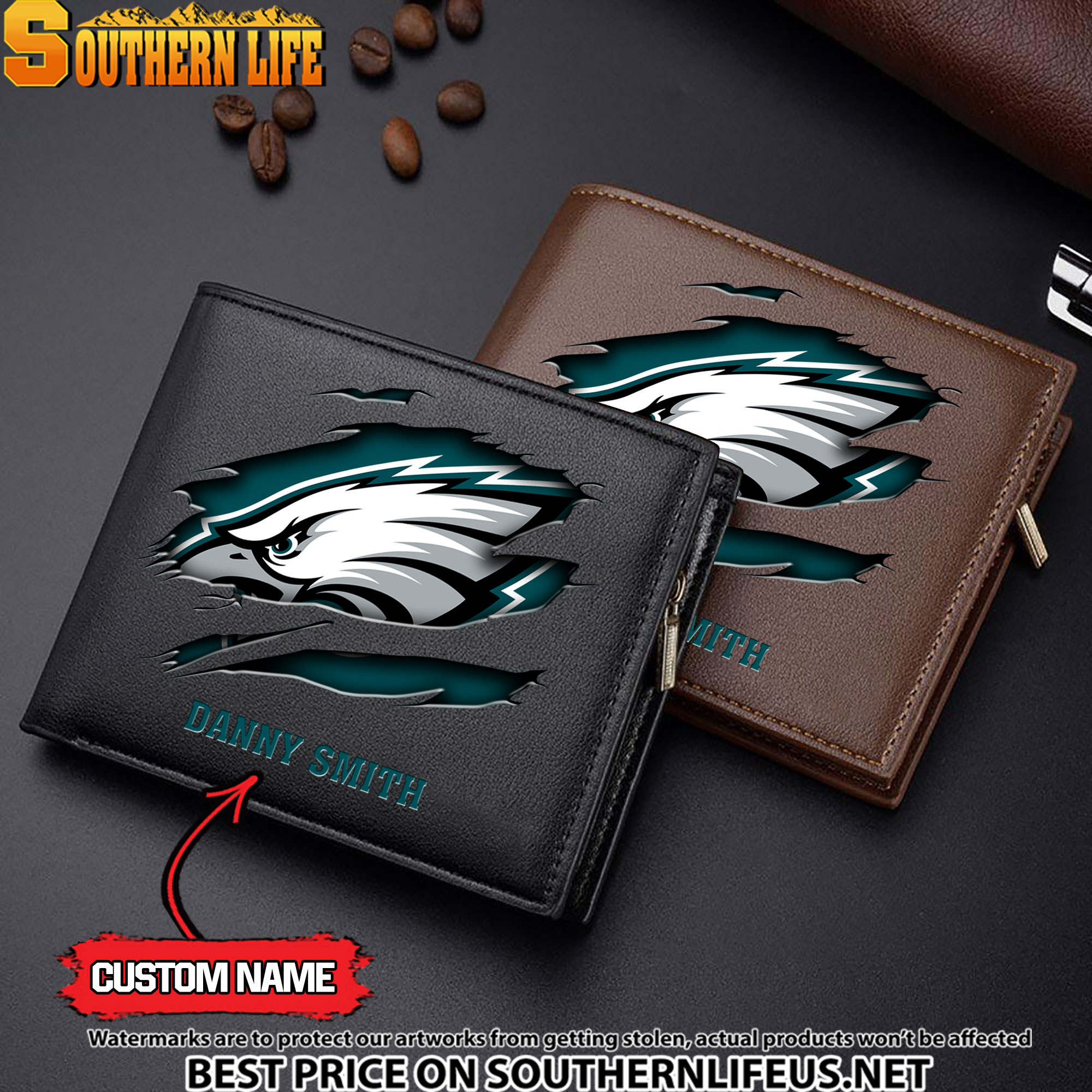 04 Philadelphia Eagles Men’s Leather Wallet Custom Name