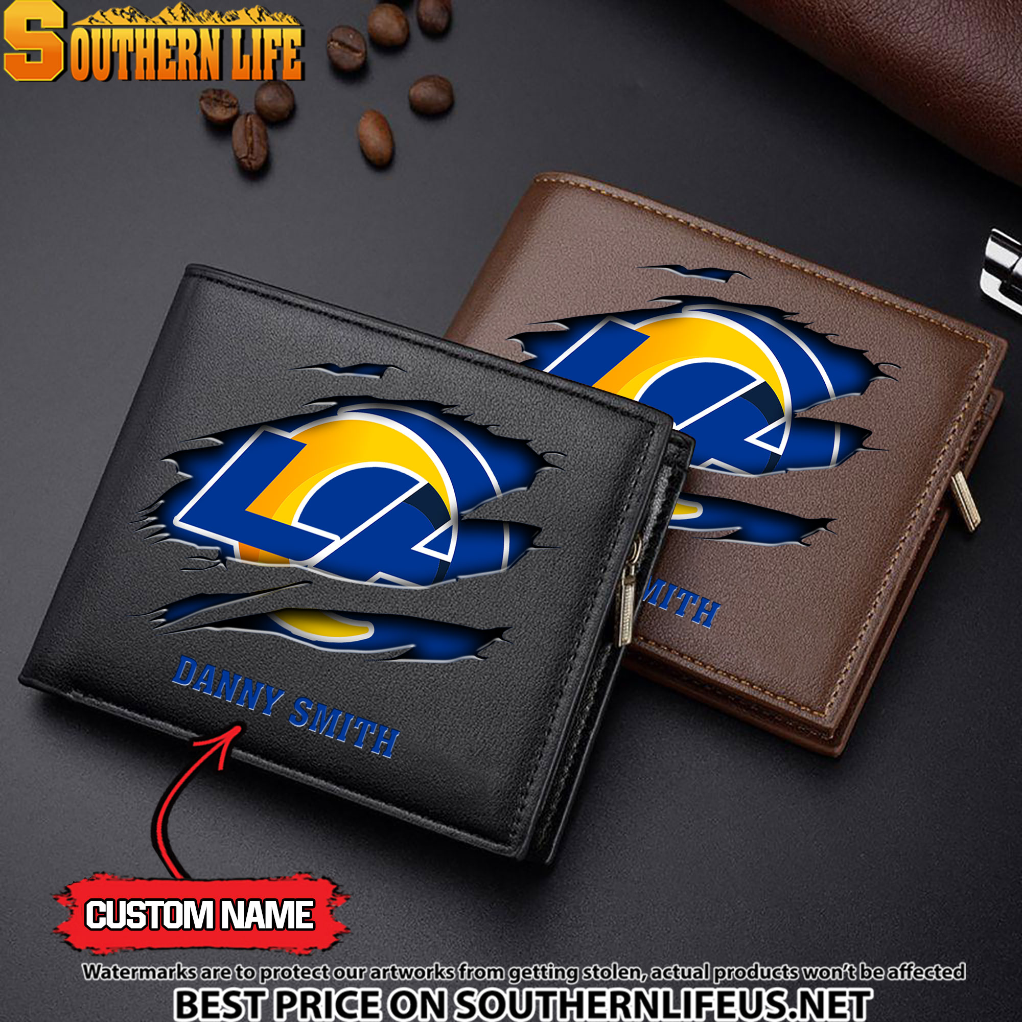 21 Los Angeles Rams Men’s Leather Wallet Custom Name