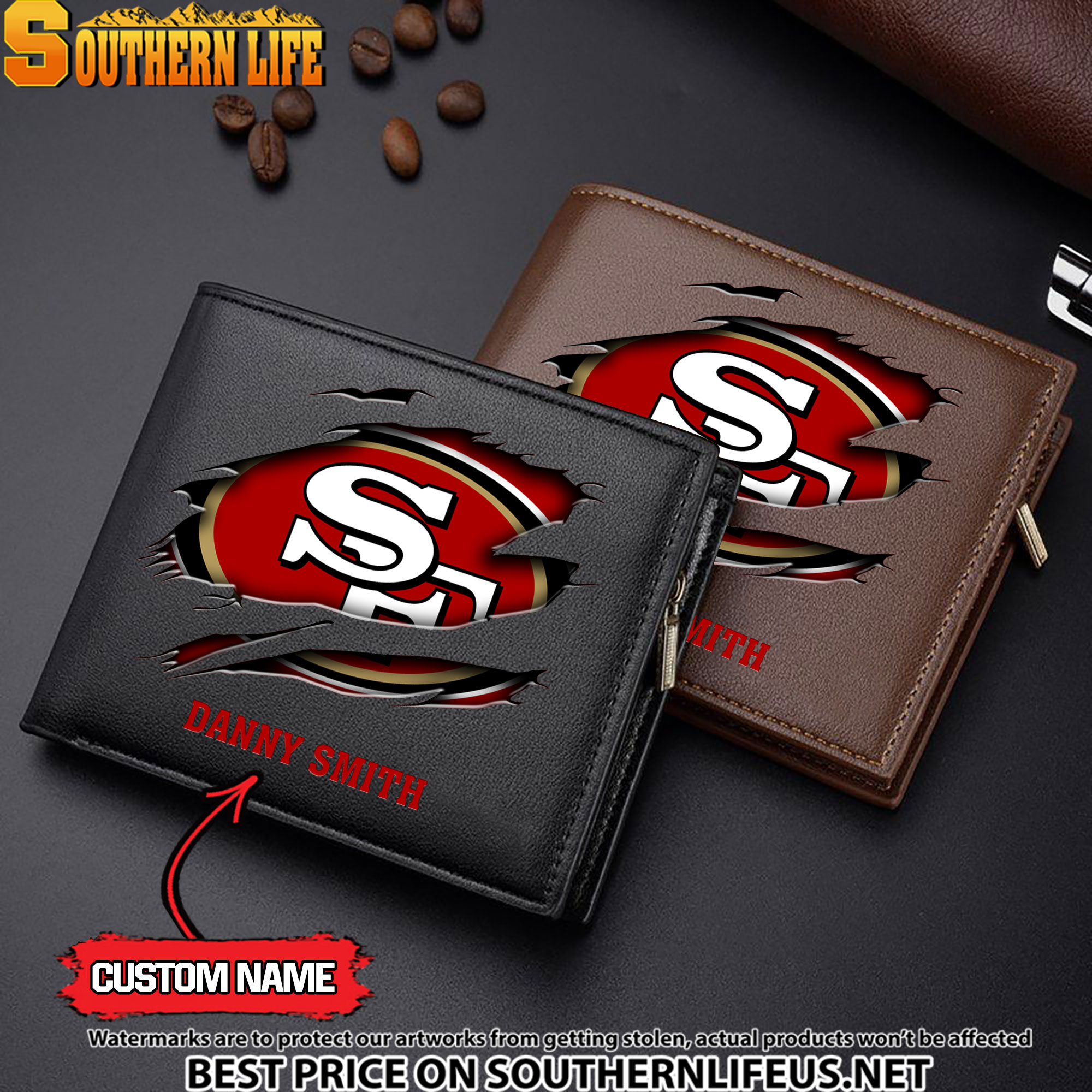 05 San Francisco 49ers Men’s Leather Wallet Custom Name