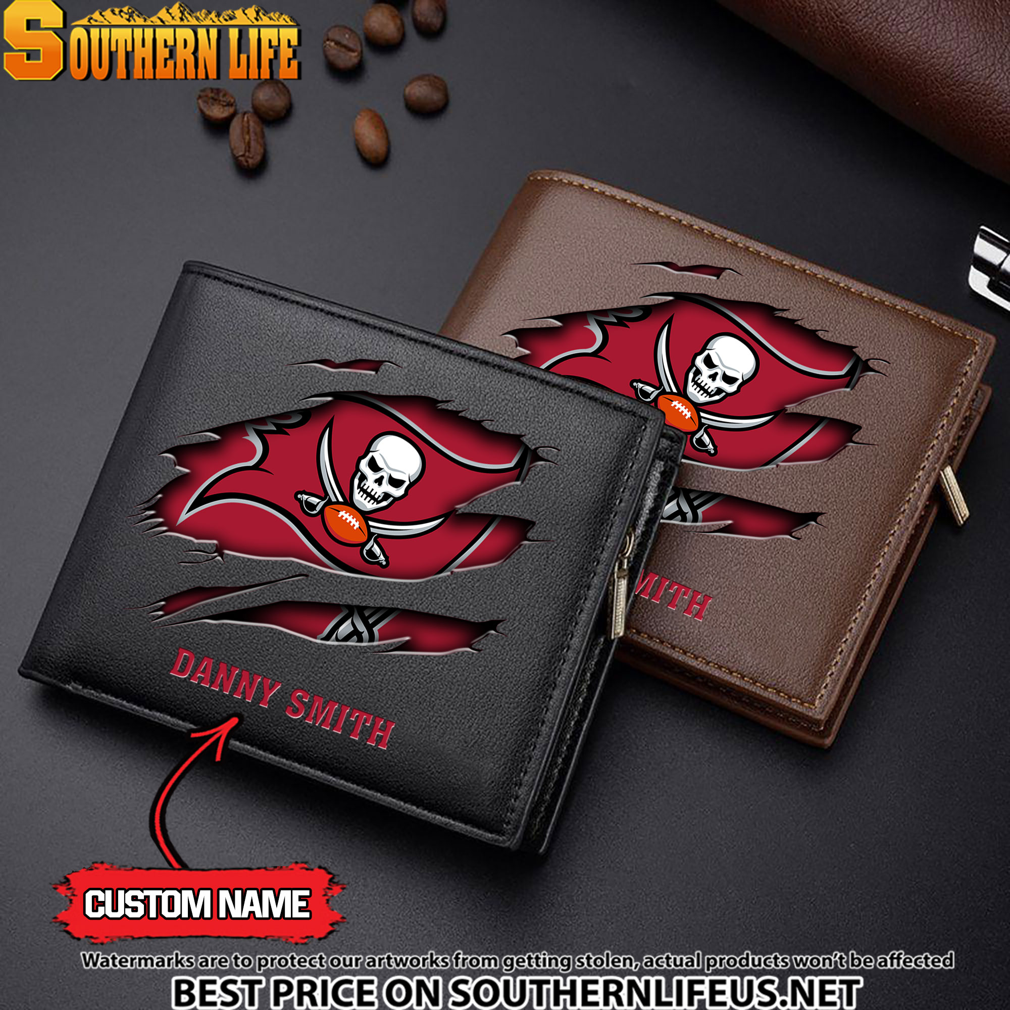 09 Tampa Bay Buccaneers Men’s Leather Wallet Custom Name