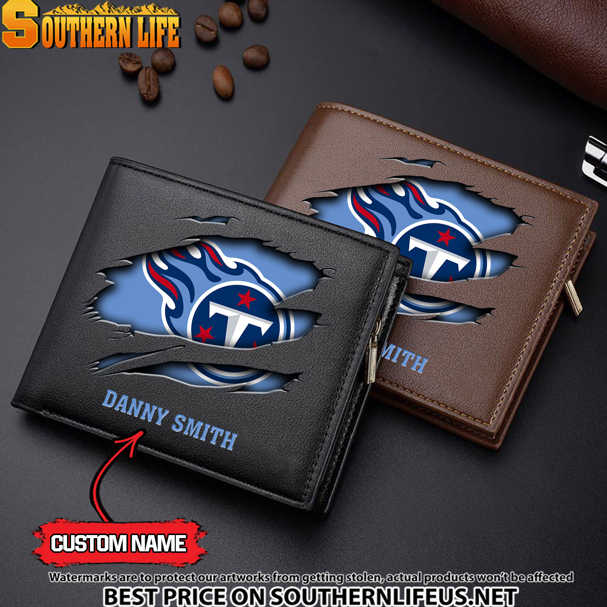 19 Tennessee Titans Men’s Leather Wallet Custom Name