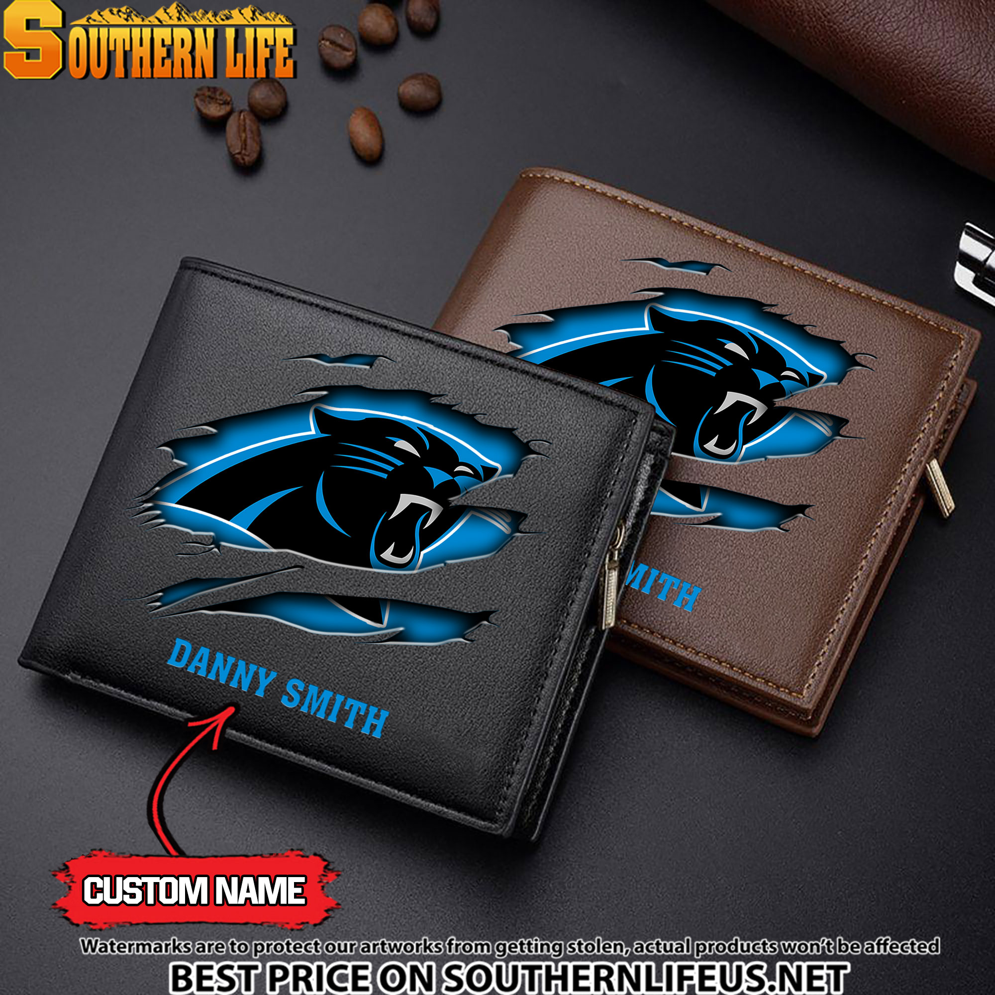 23 Carolina Panthers Men’s Leather Wallet Custom Name
