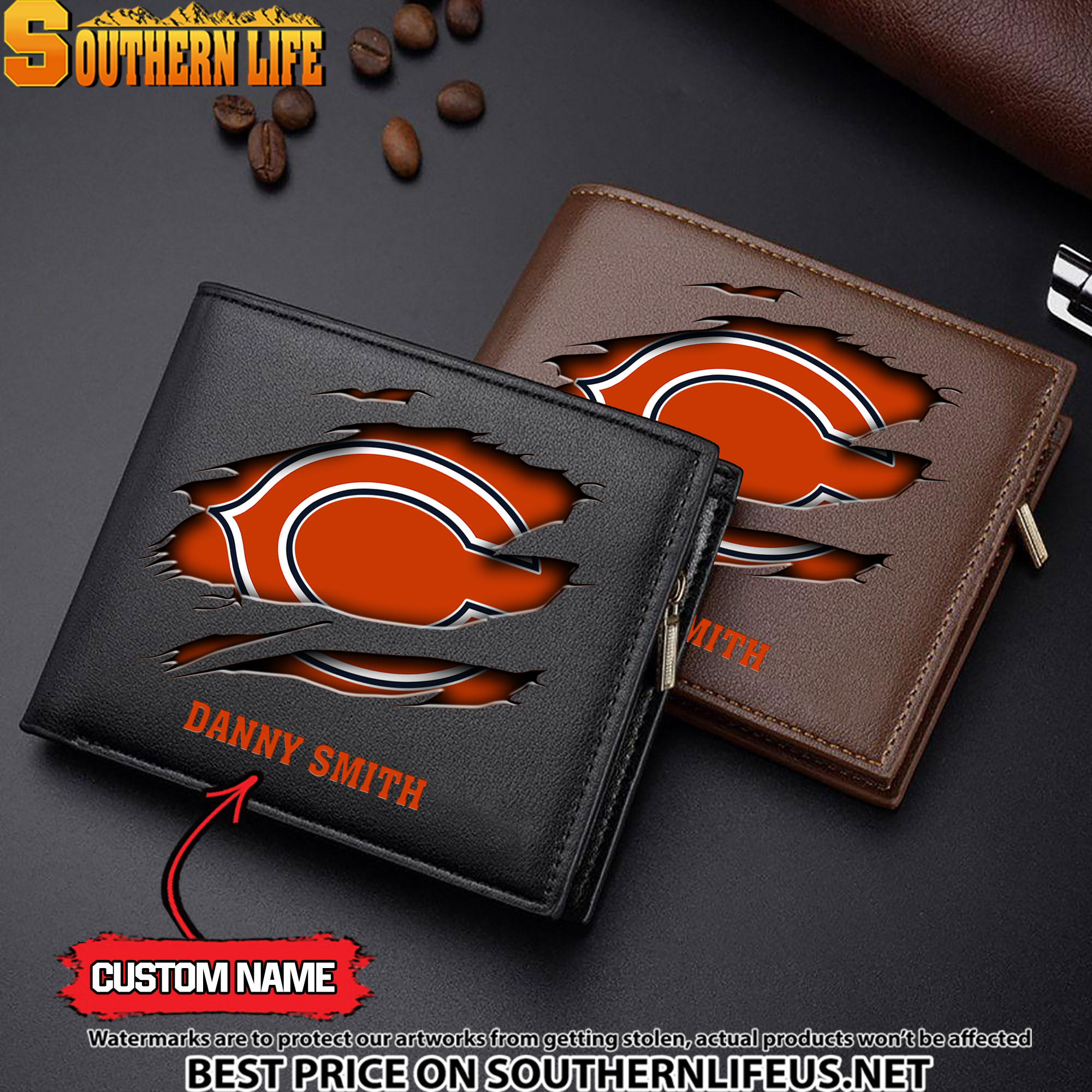 22 Chicago Bears Men’s Leather Wallet Custom Name