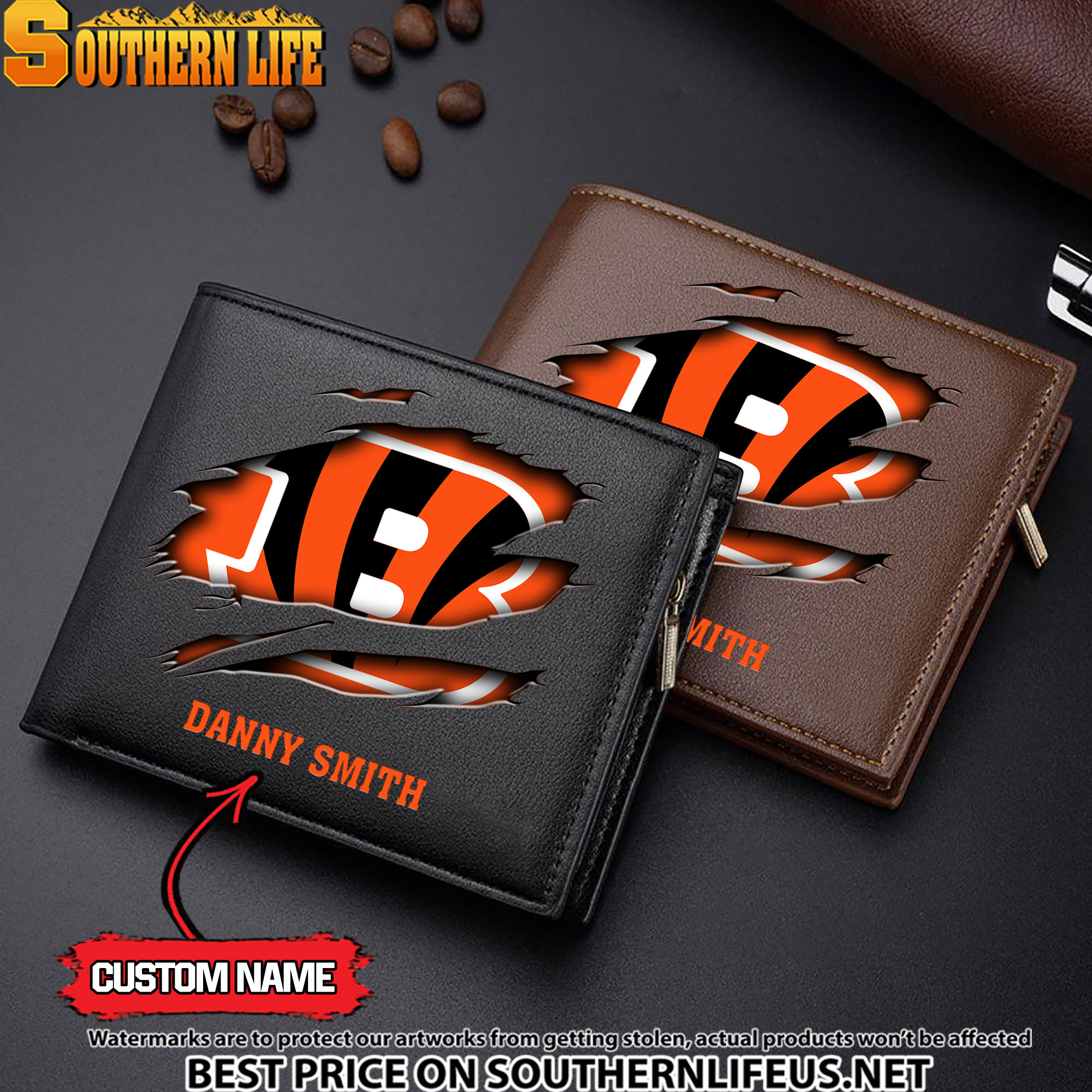 24 Cincinnati Bengals Men’s Leather Wallet Custom Name
