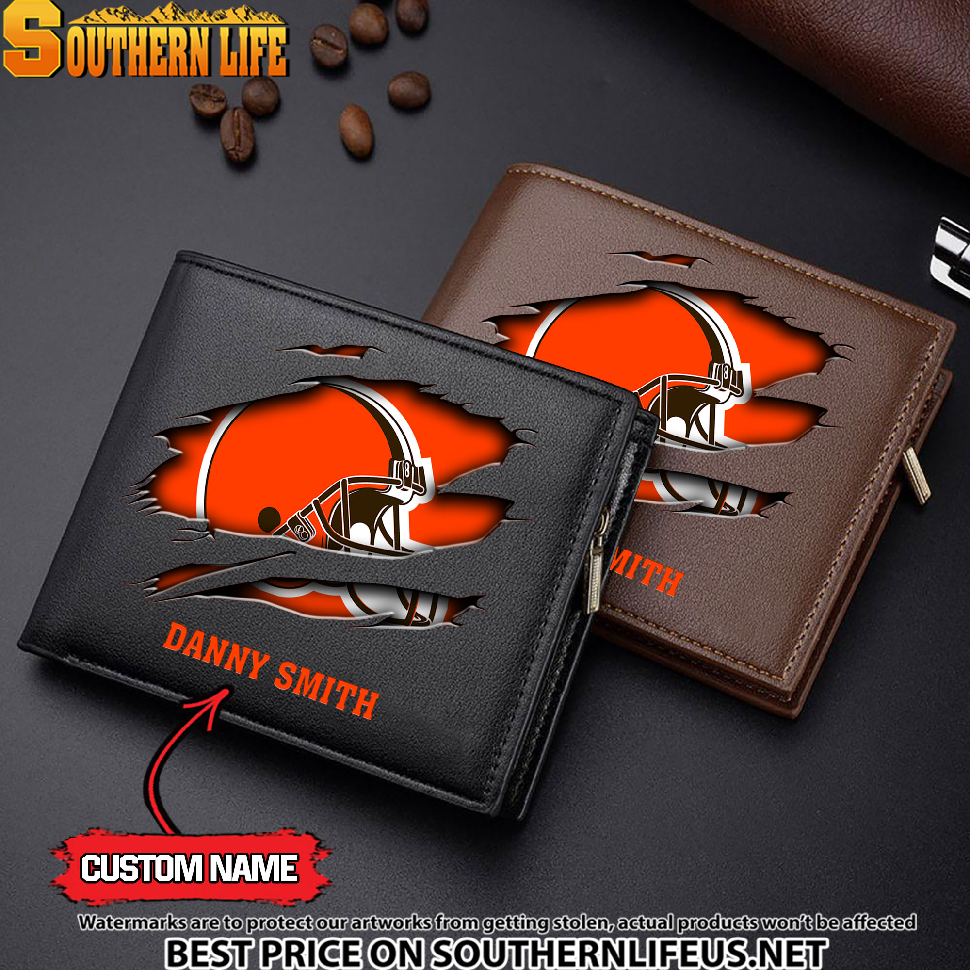 25 Cleveland Browns Men’s Leather Wallet Custom Name