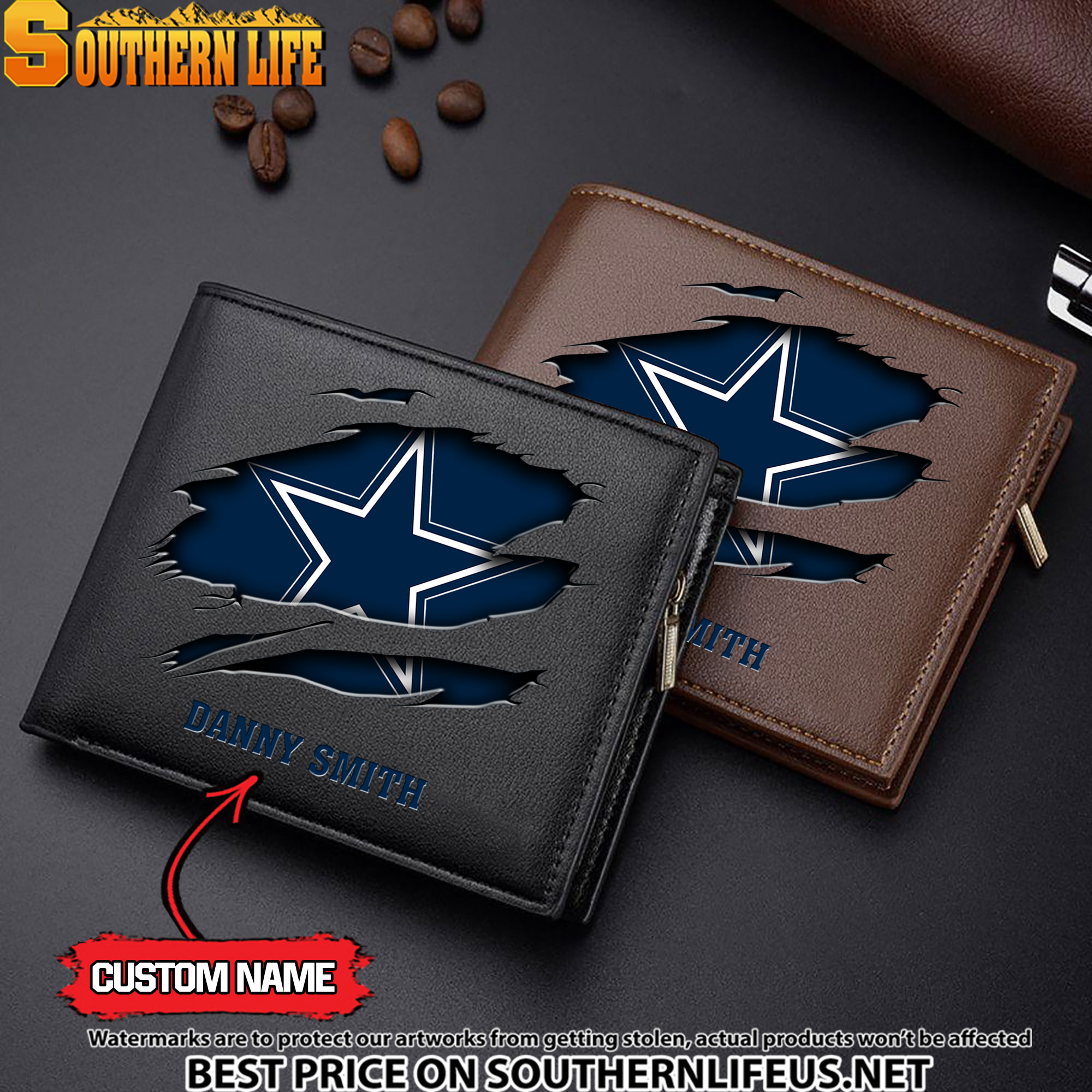 02 Dallas Cowboys Men’s Leather Wallet Custom Name