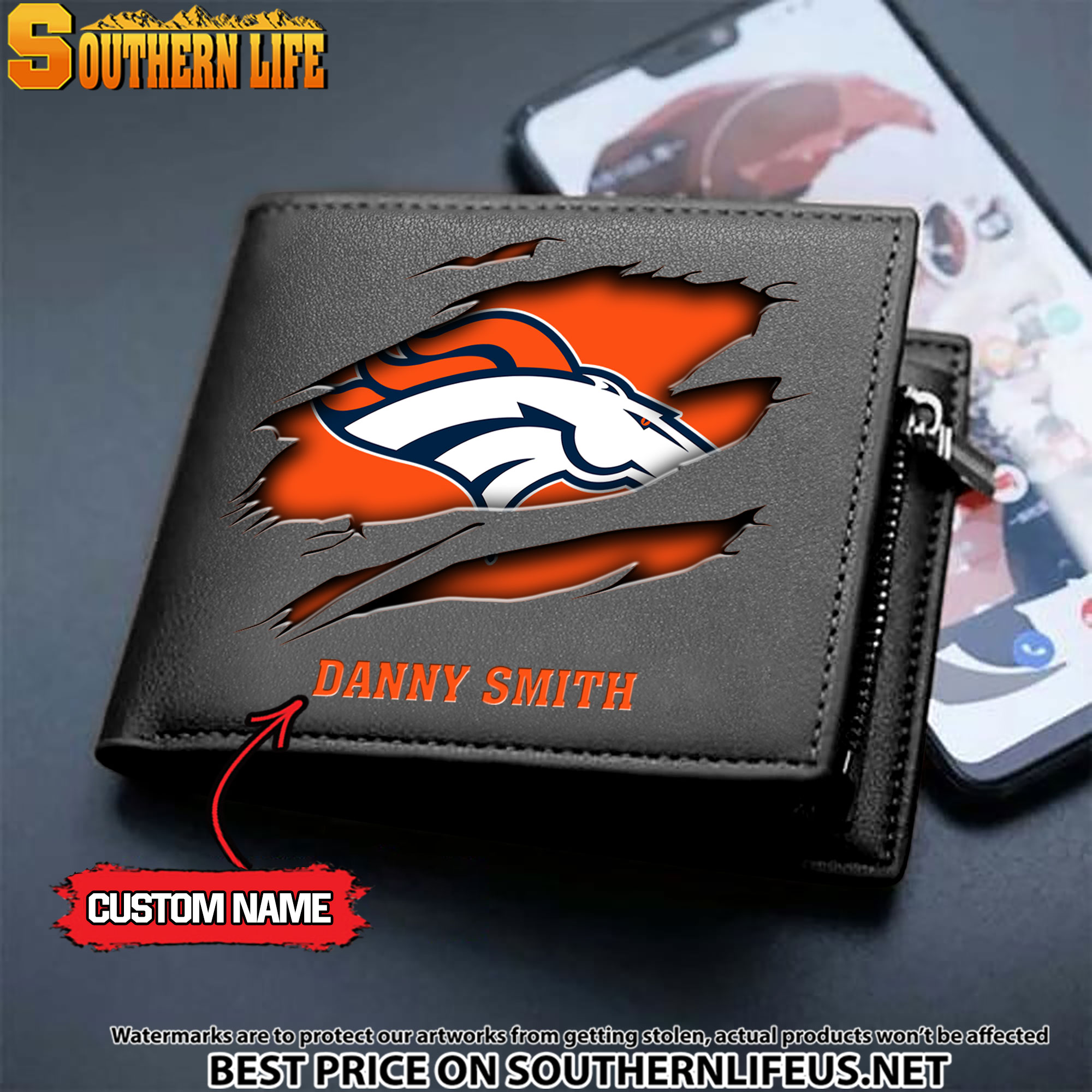 32 Denver Broncos Men's Leather Wallet Custom Name - Image 2