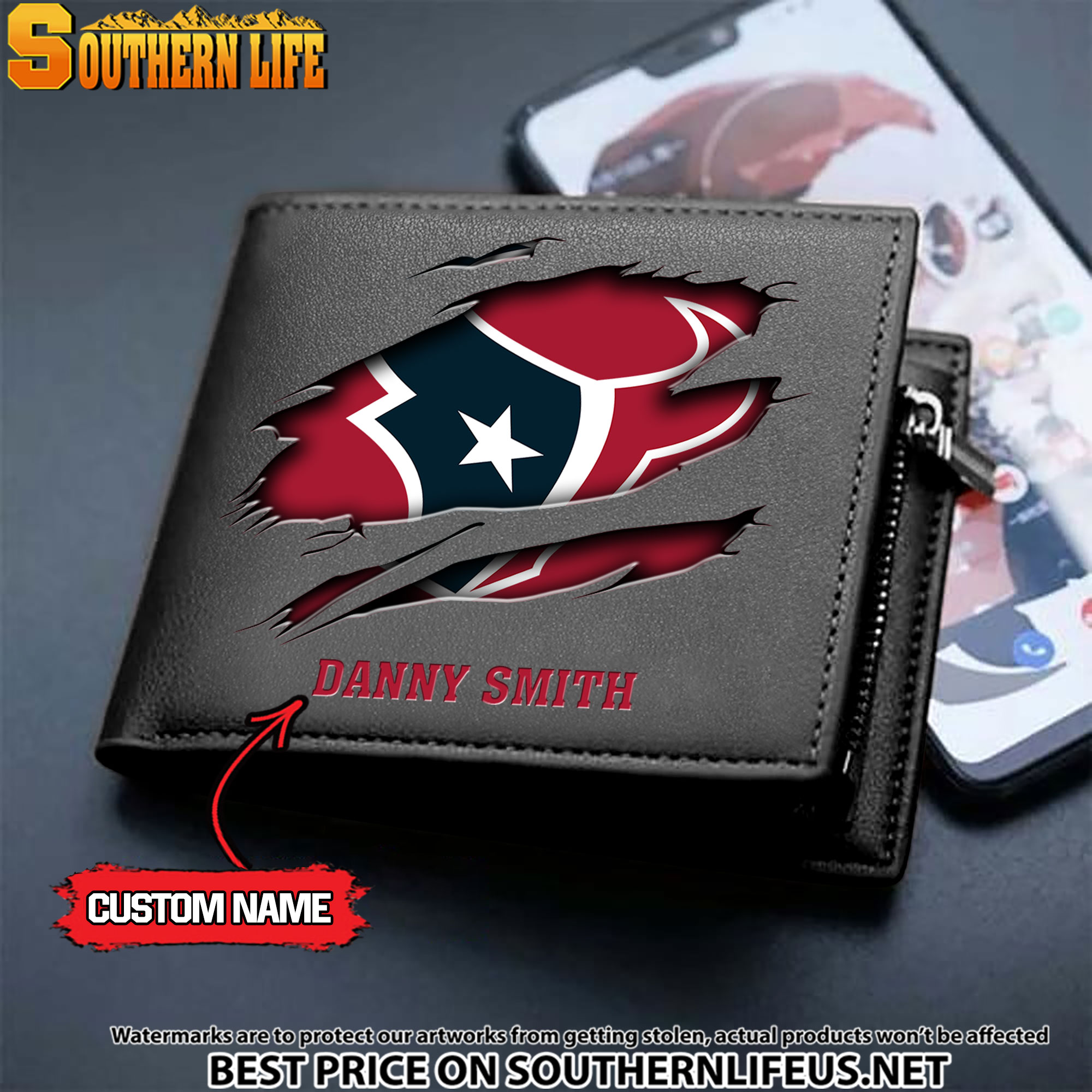 11 Houston Texans Men's Leather Wallet Custom Name - Image 2
