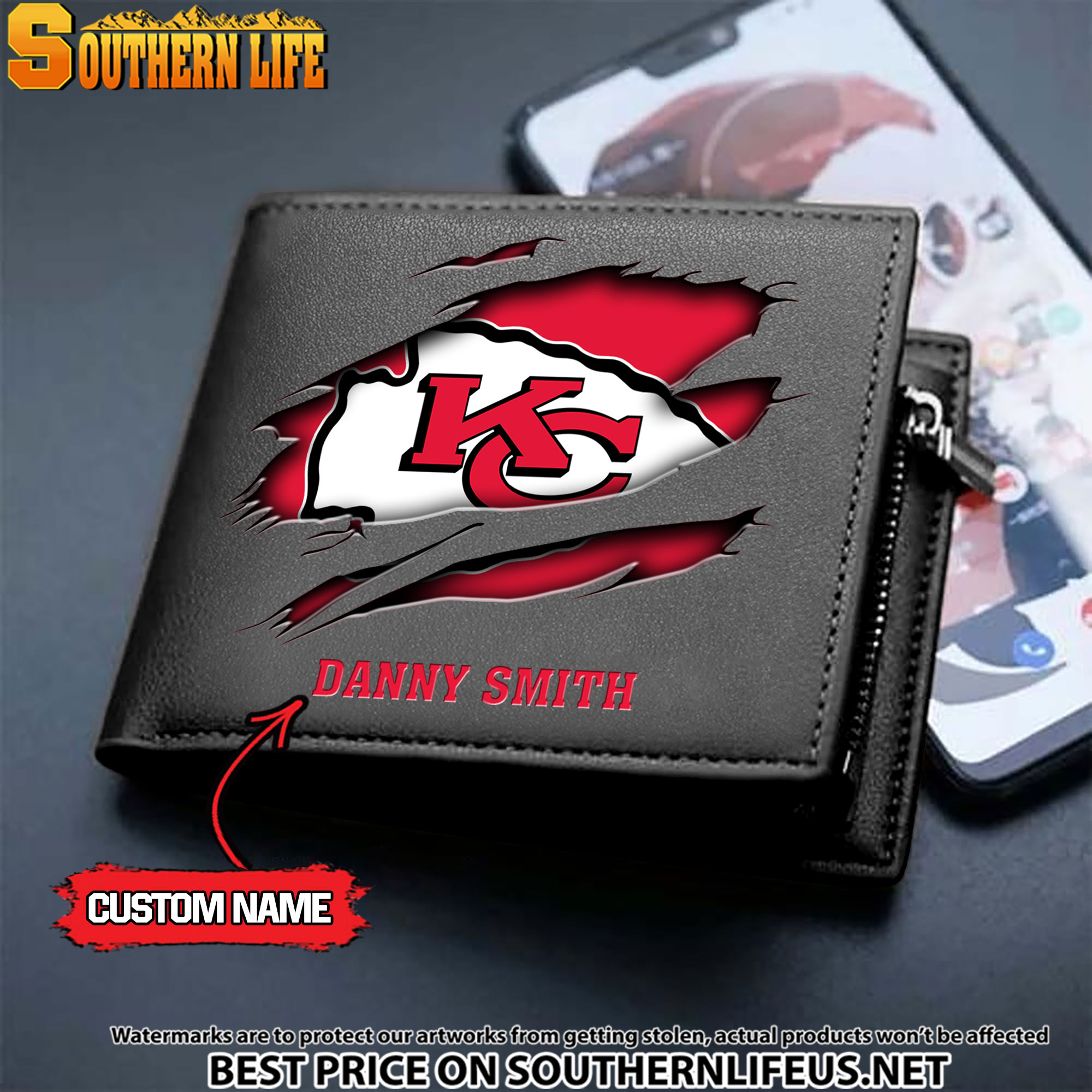 01 Kansas City Chiefs Men's Leather Wallet Custom Name - Image 2
