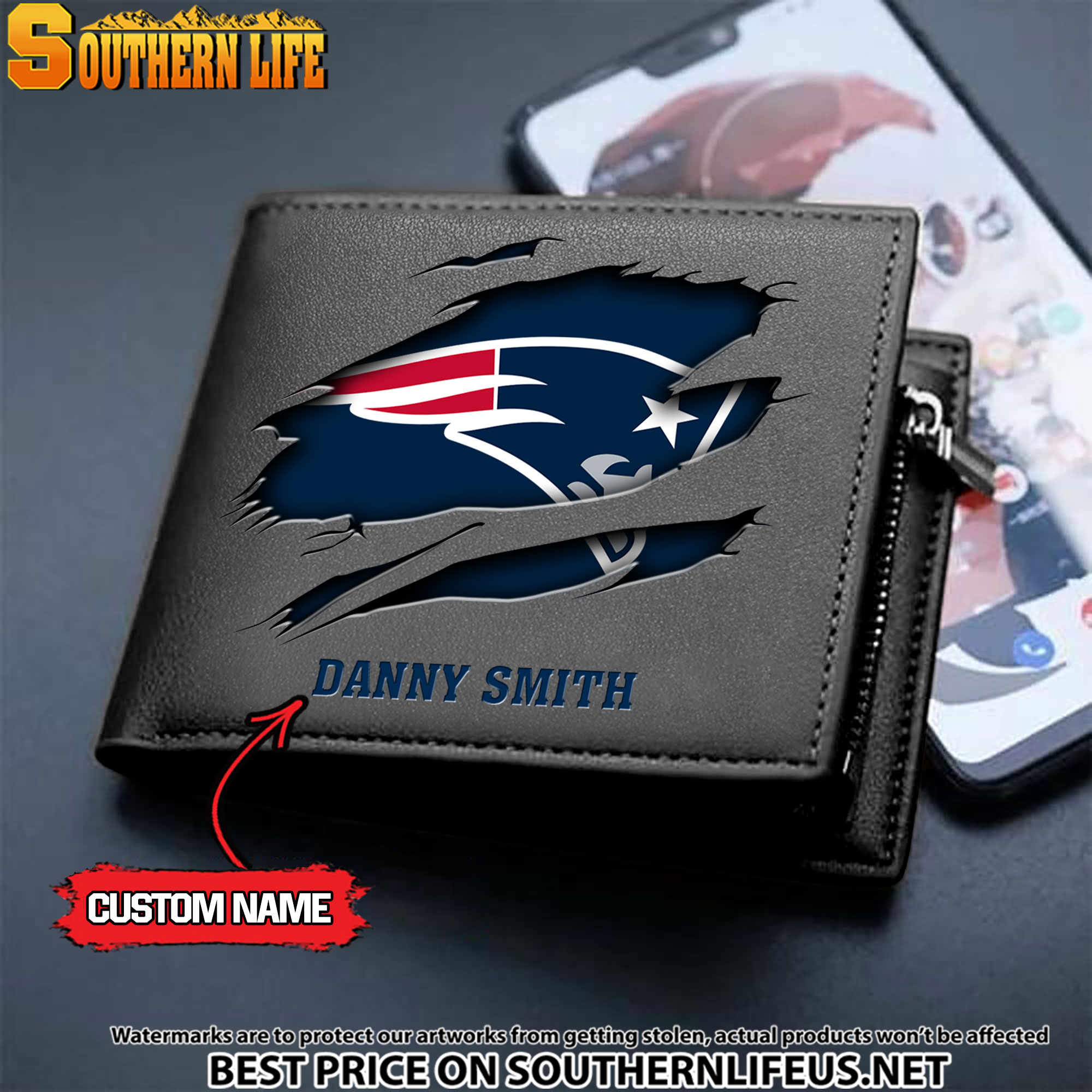 06 New England Patriots Men's Leather Wallet Custom Name - Image 2