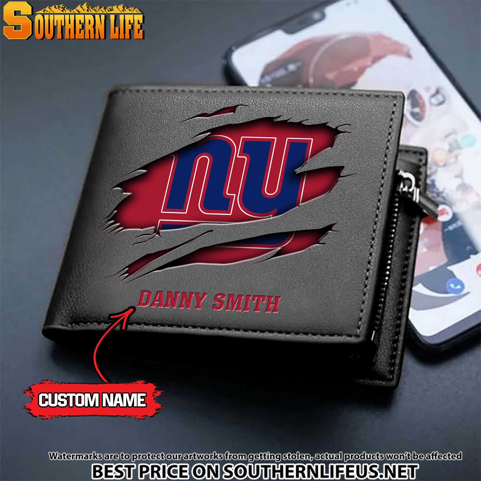 17 New York Giants Men's Leather Wallet Custom Name - Image 2