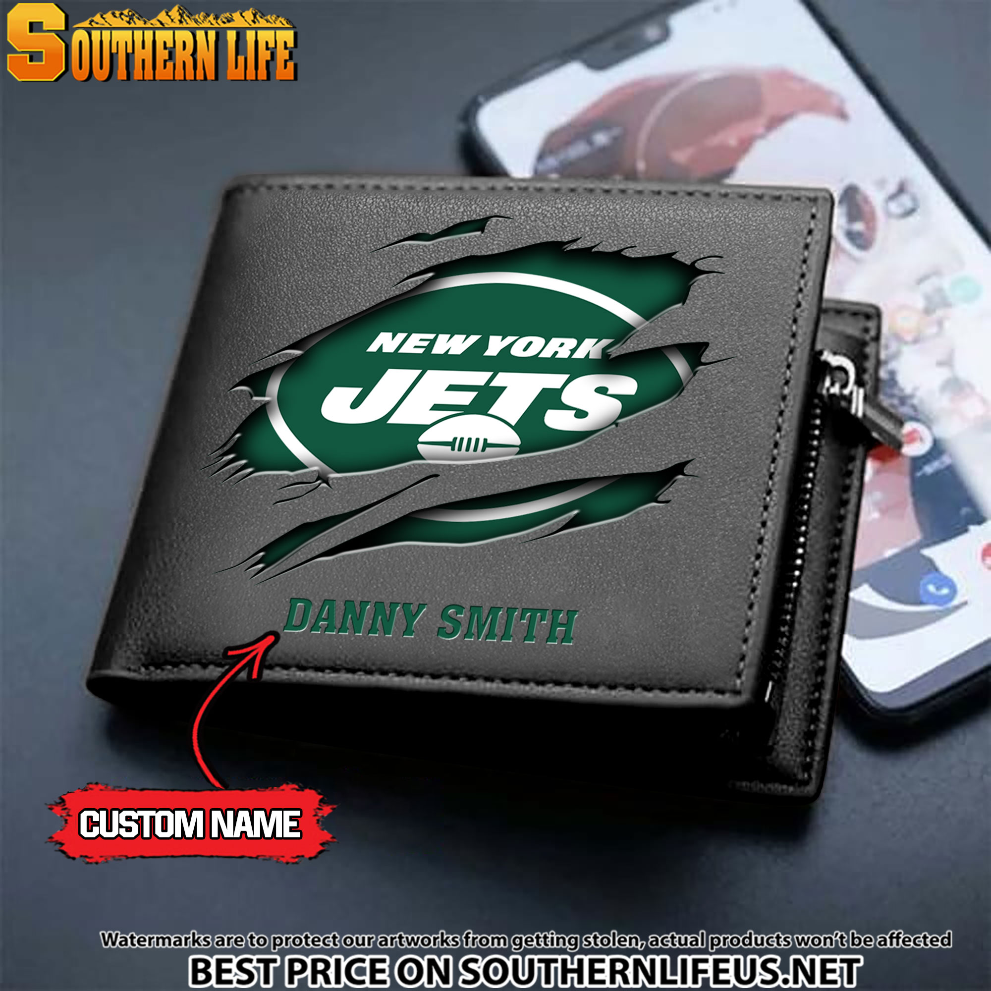 18 New York Jets Men's Leather Wallet Custom Name - Image 2