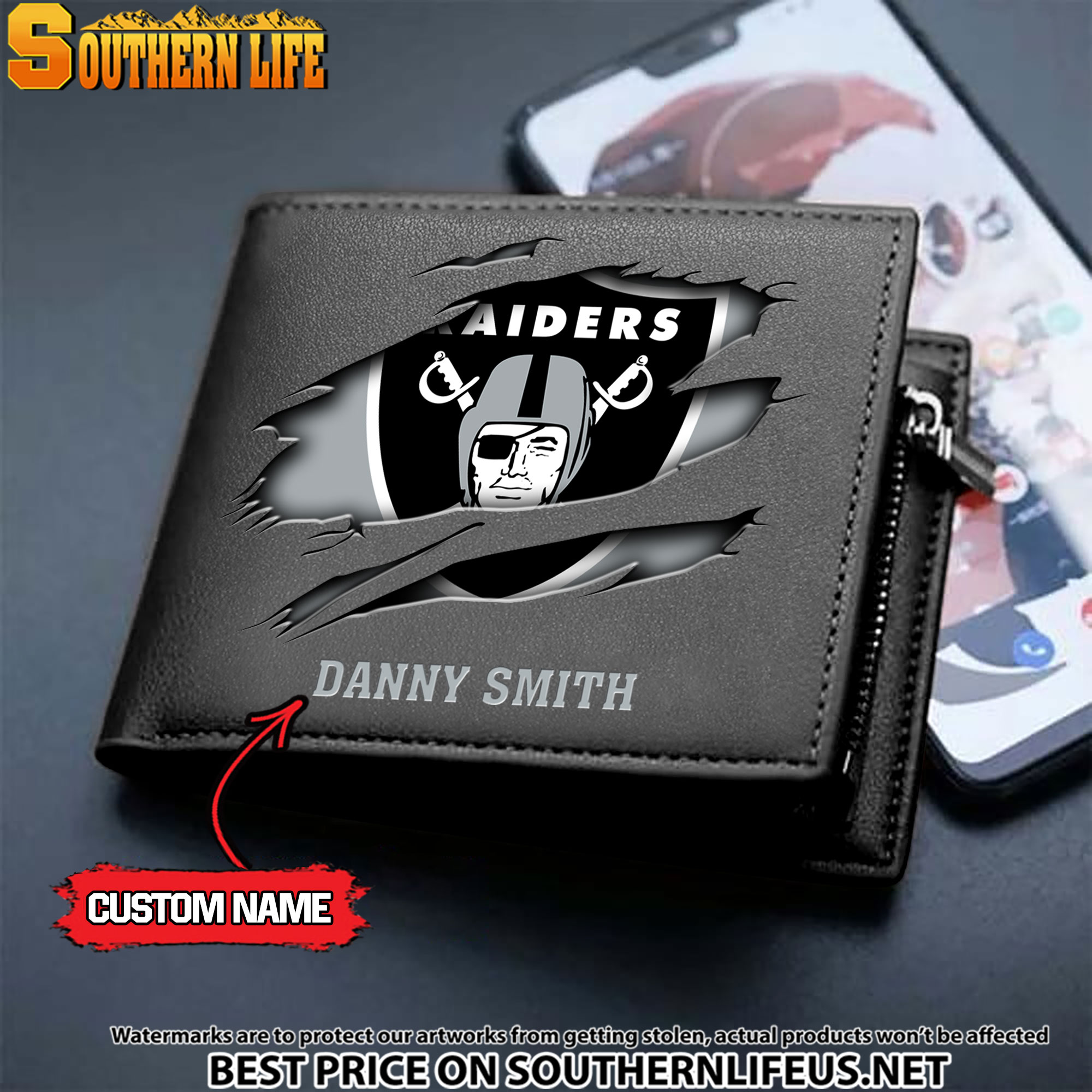 16 Las Vegas Raiders Men's Leather Wallet Custom Name - Image 2