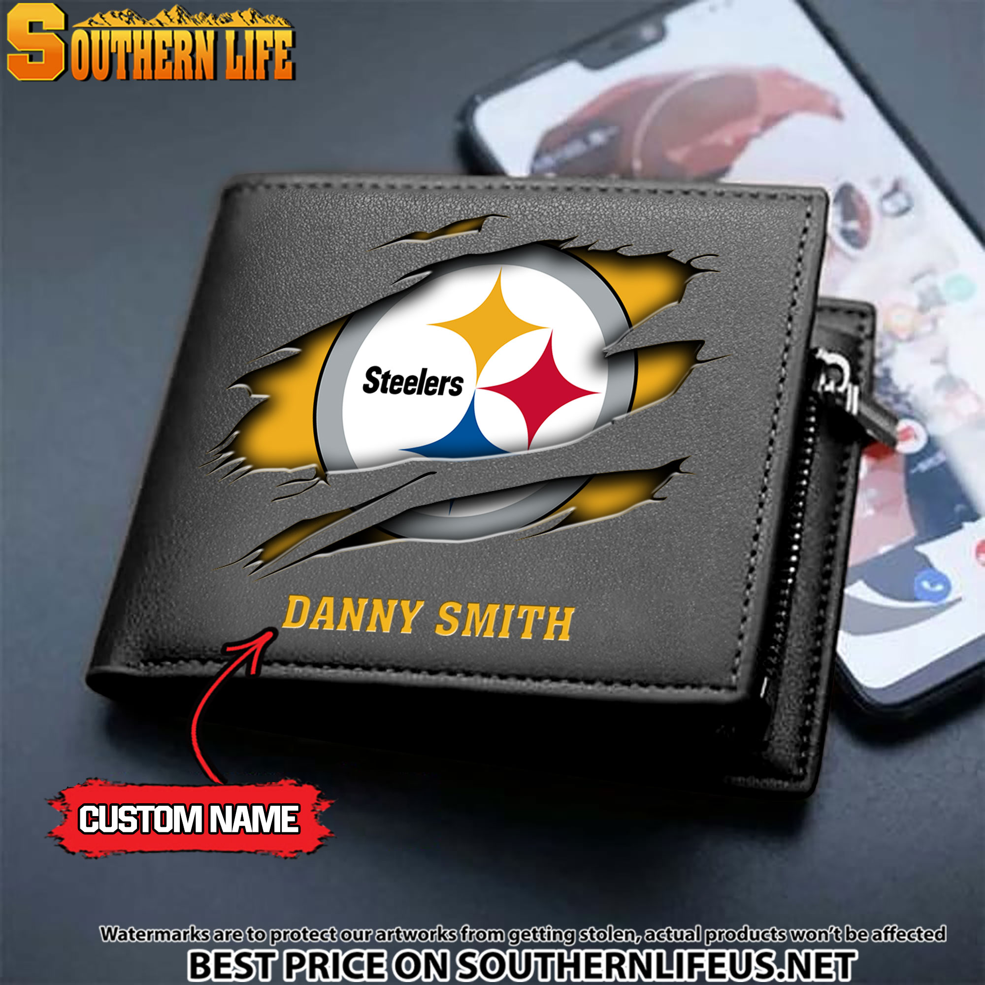 03 Pittsburgh Steelers Men's Leather Wallet Custom Name - Image 2