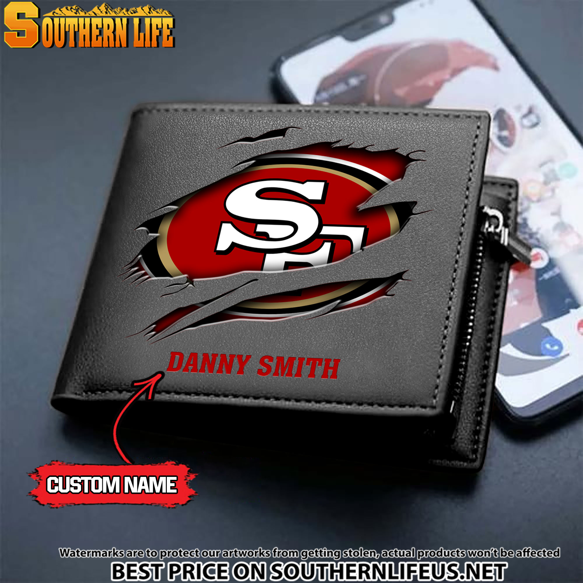 05 San Francisco 49ers Men's Leather Wallet Custom Name - Image 2