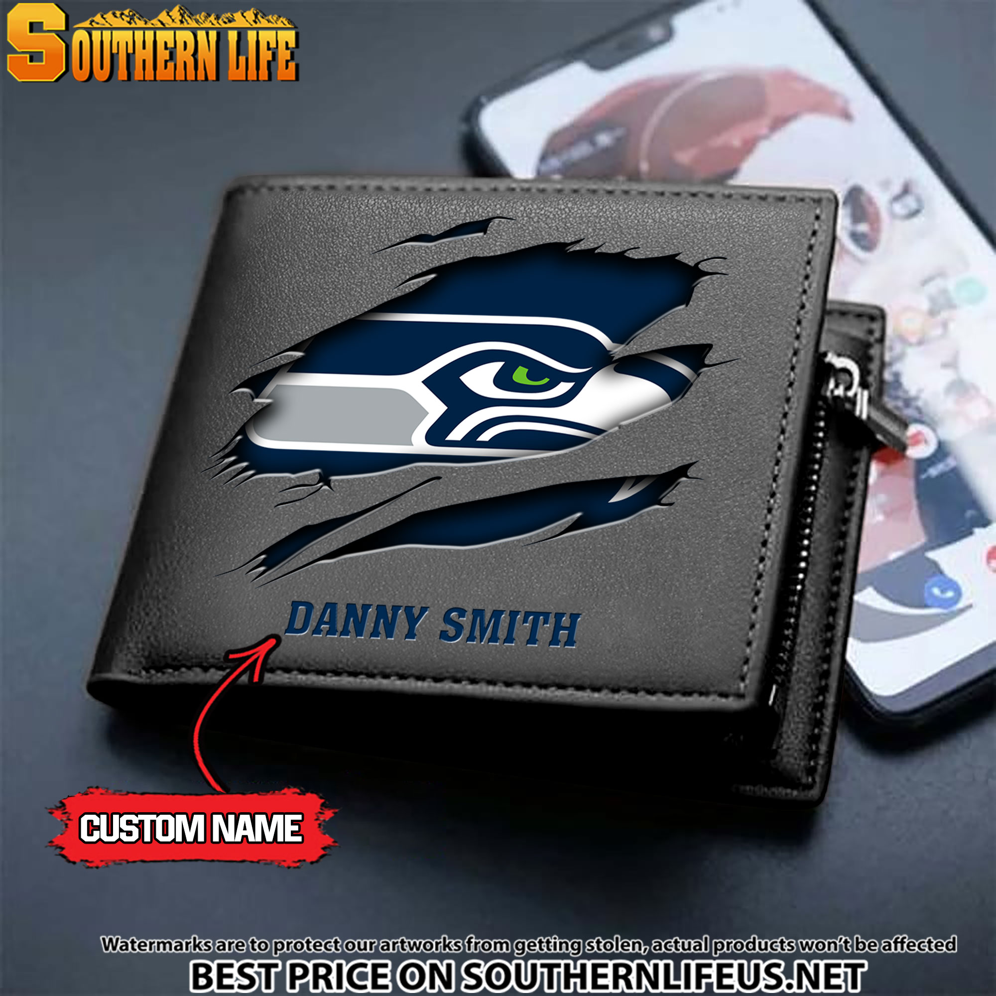 07 Seattle Seahawks Men's Leather Wallet Custom Name - Image 2