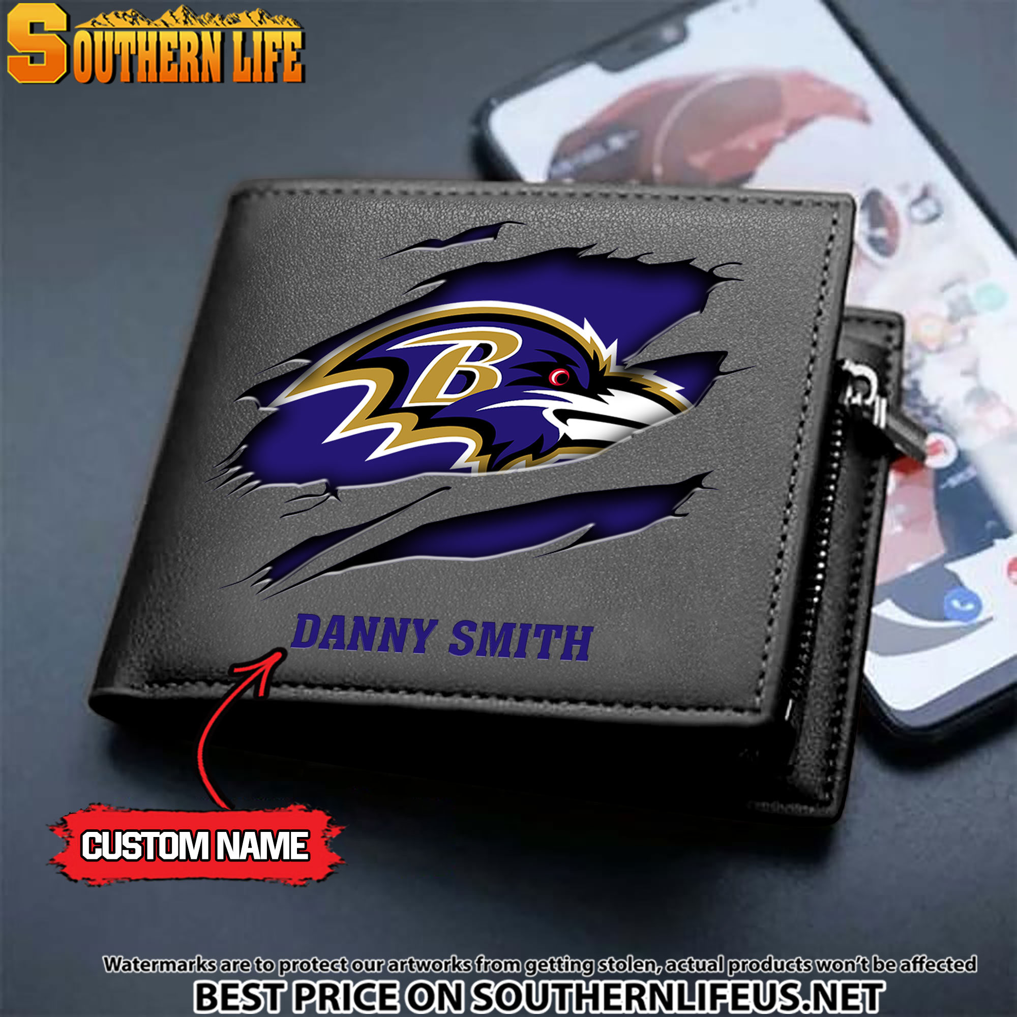 14 Baltimore Ravens Men's Leather Wallet Custom Name - Image 2
