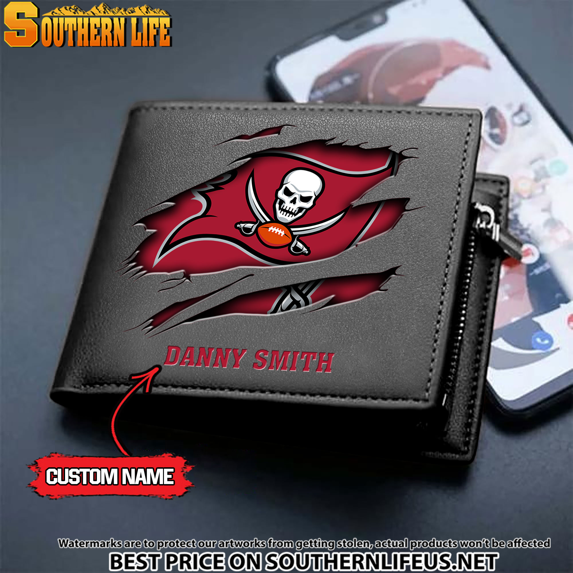 09 Tampa Bay Buccaneers Men's Leather Wallet Custom Name - Image 2