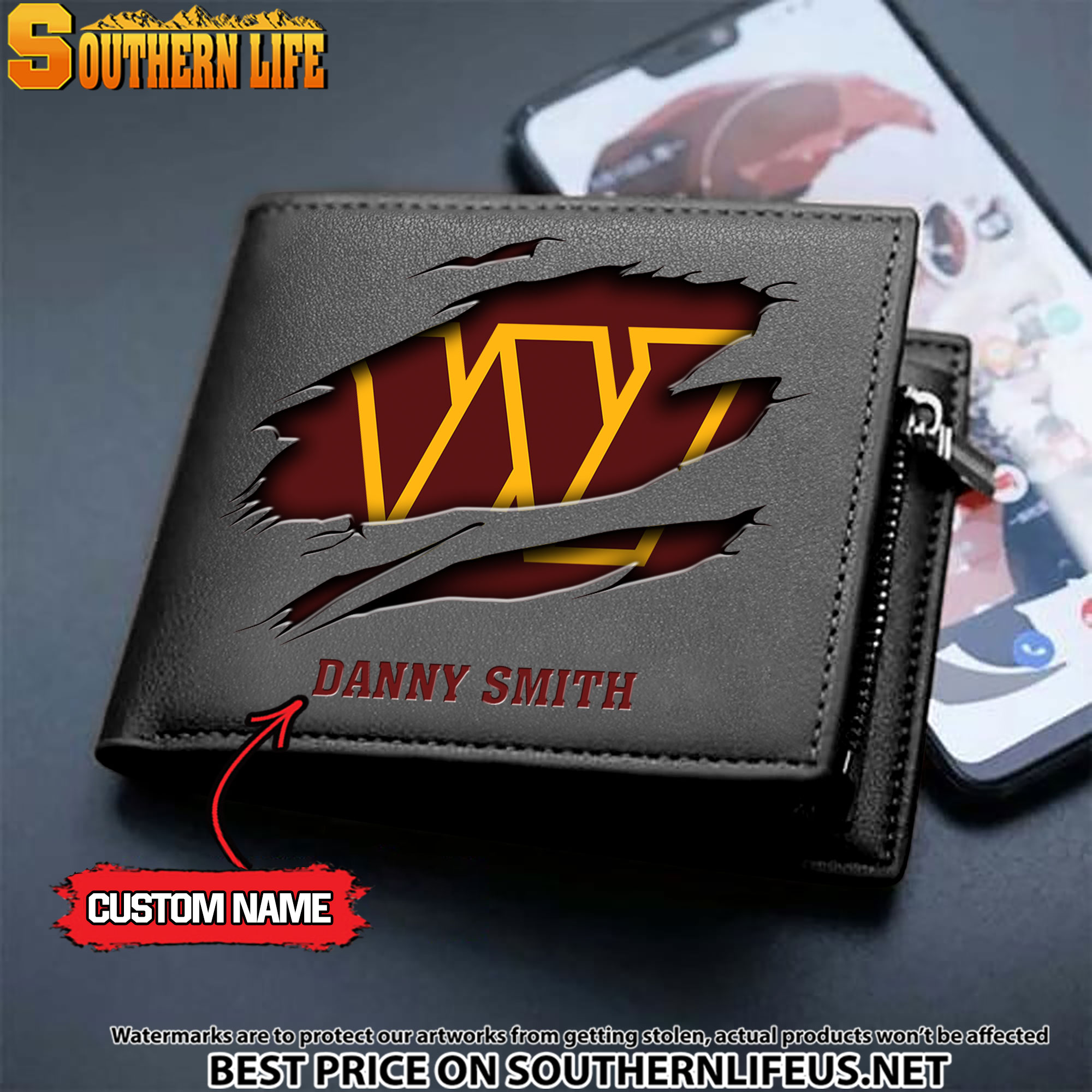 08 Washington Commanders Men's Leather Wallet Custom Name - Image 2