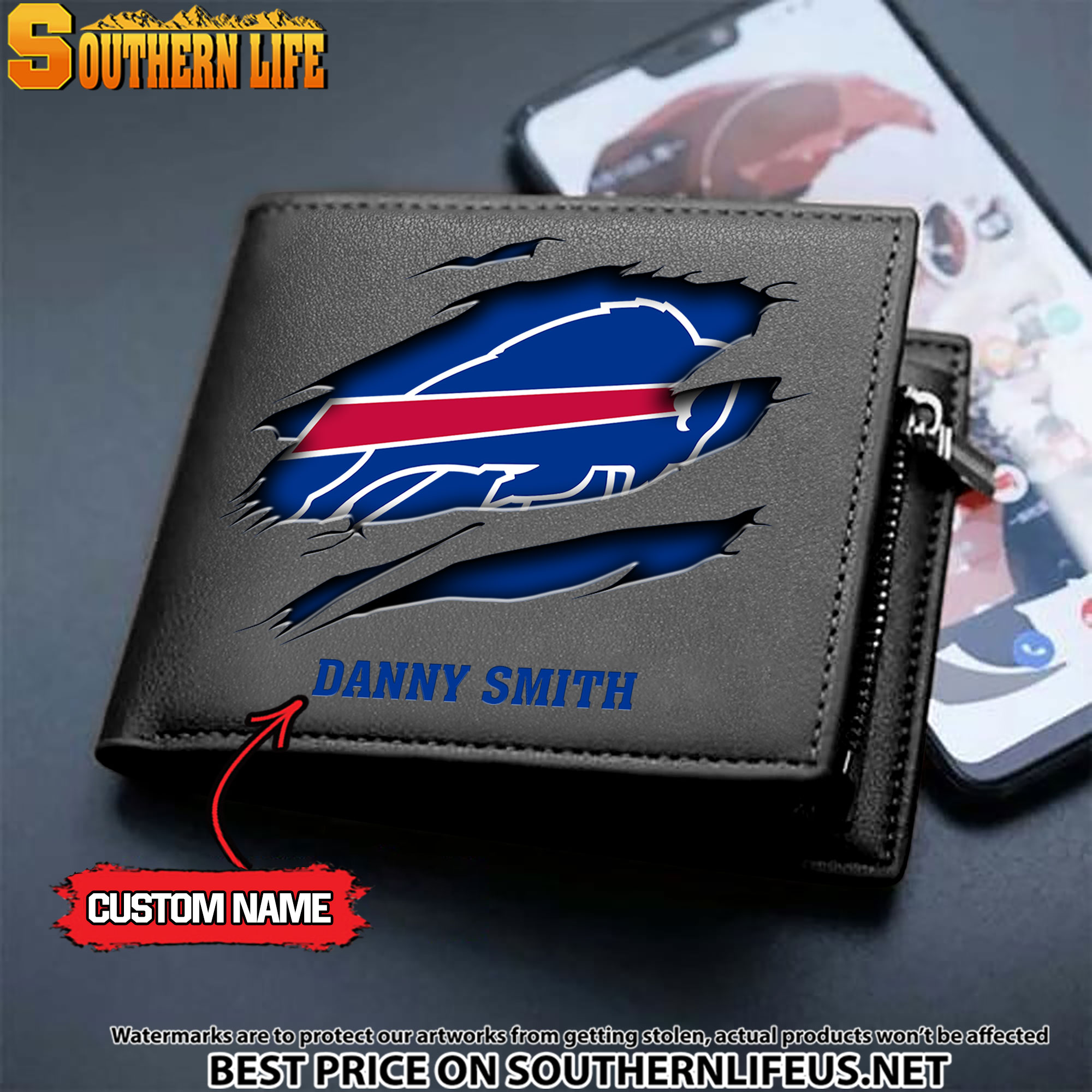 13 Buffalo Bills Men's Leather Wallet Custom Name - Image 2