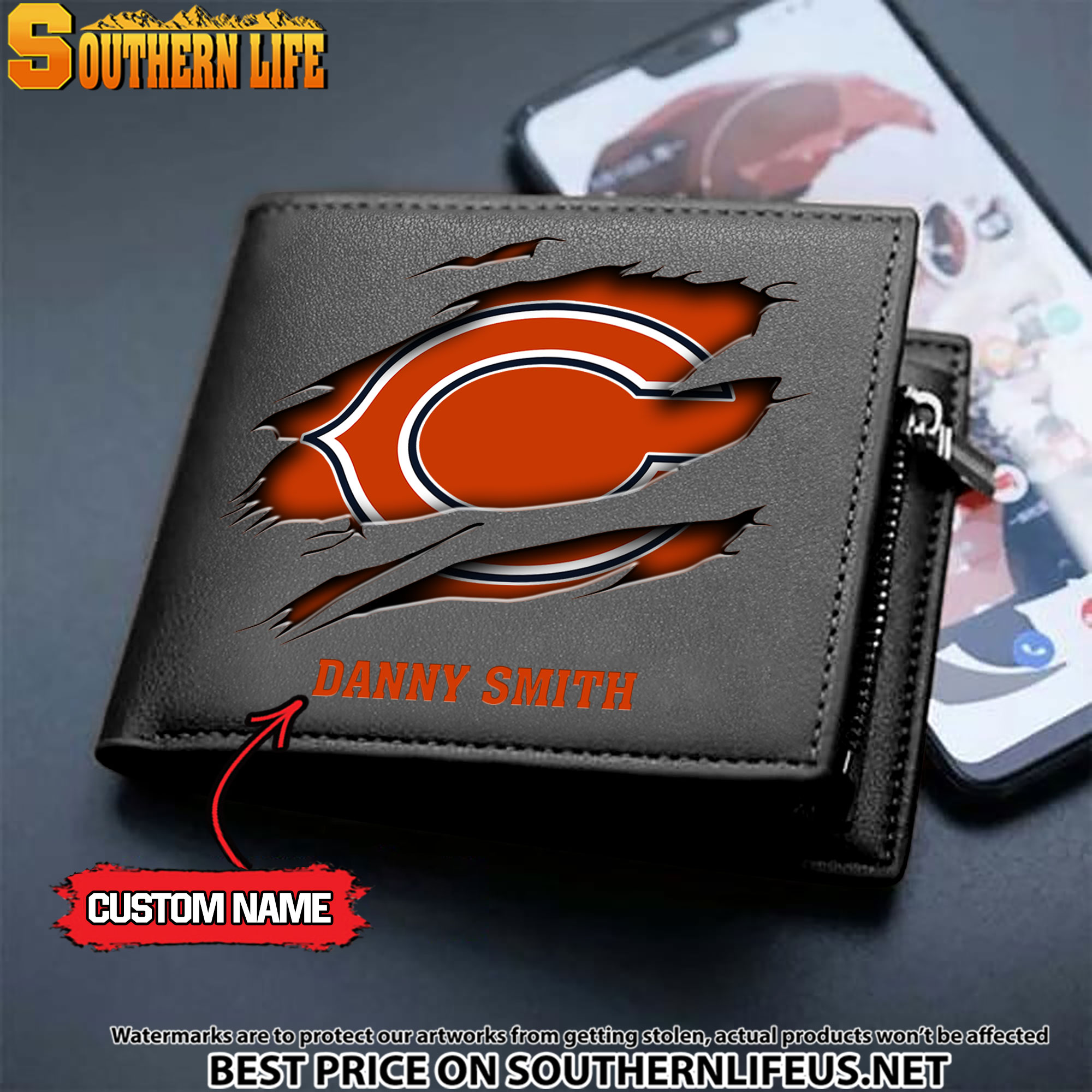 22 Chicago Bears Men's Leather Wallet Custom Name - Image 2