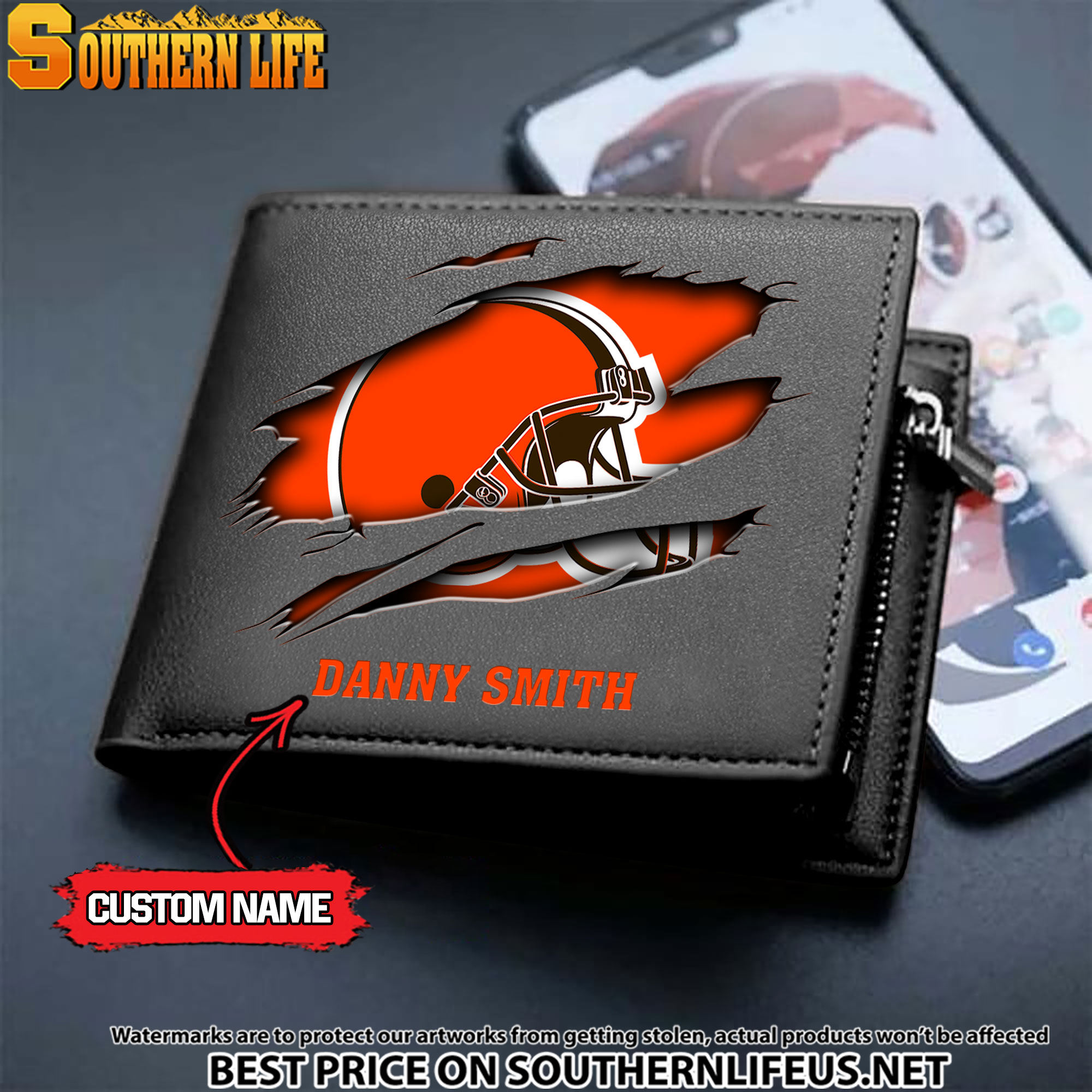 25 Cleveland Browns Men's Leather Wallet Custom Name - Image 2