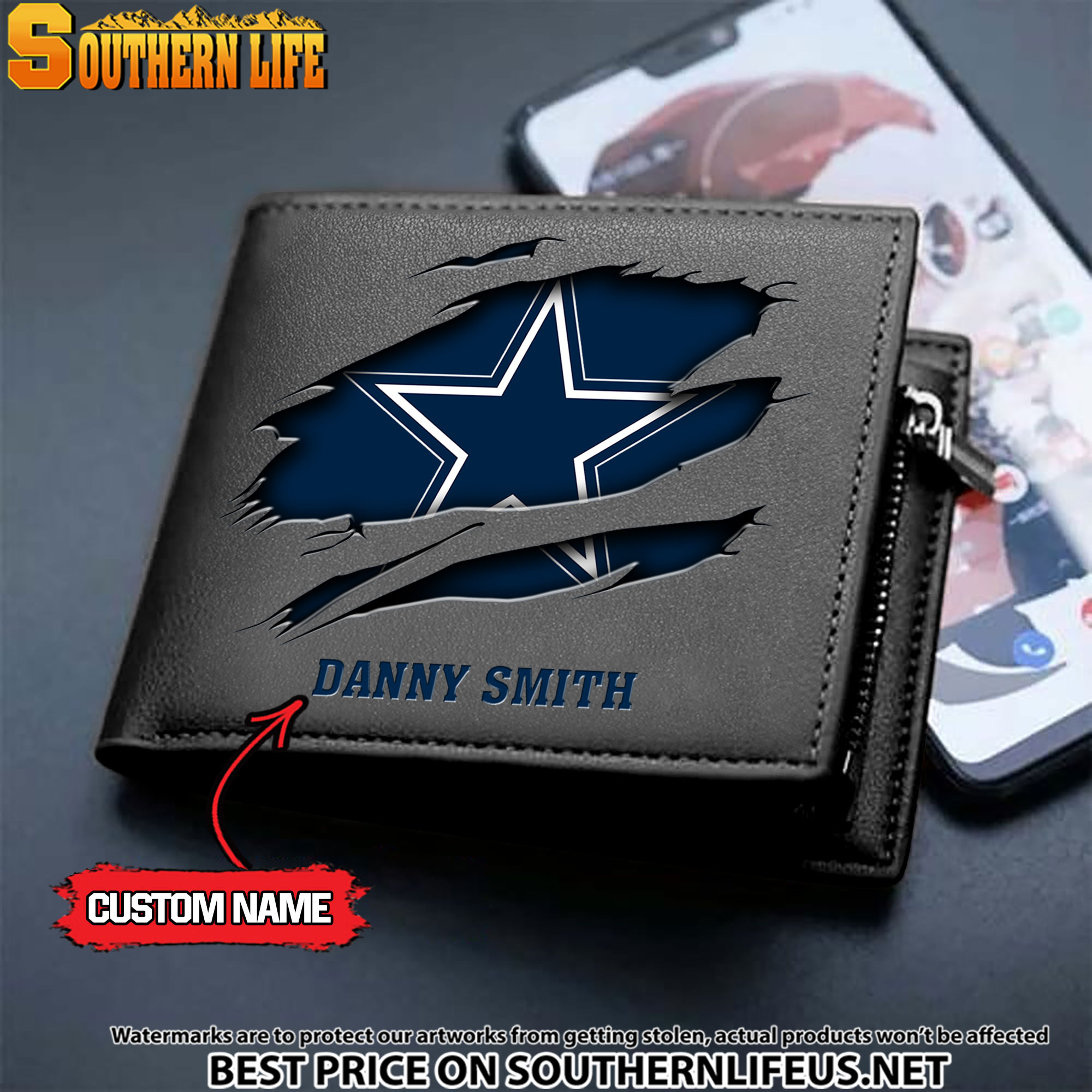 02 Dallas Cowboys Men's Leather Wallet Custom Name - Image 2