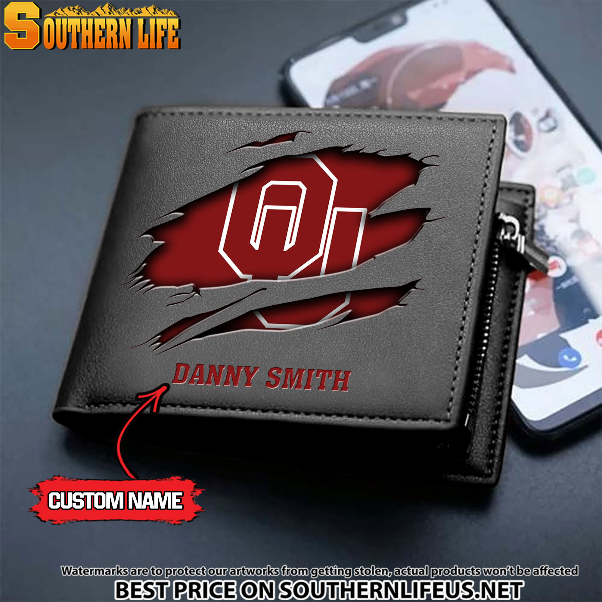 NCAA10 Oklahoma Sooners Men’s Leather Wallet Custom Name - Image 2