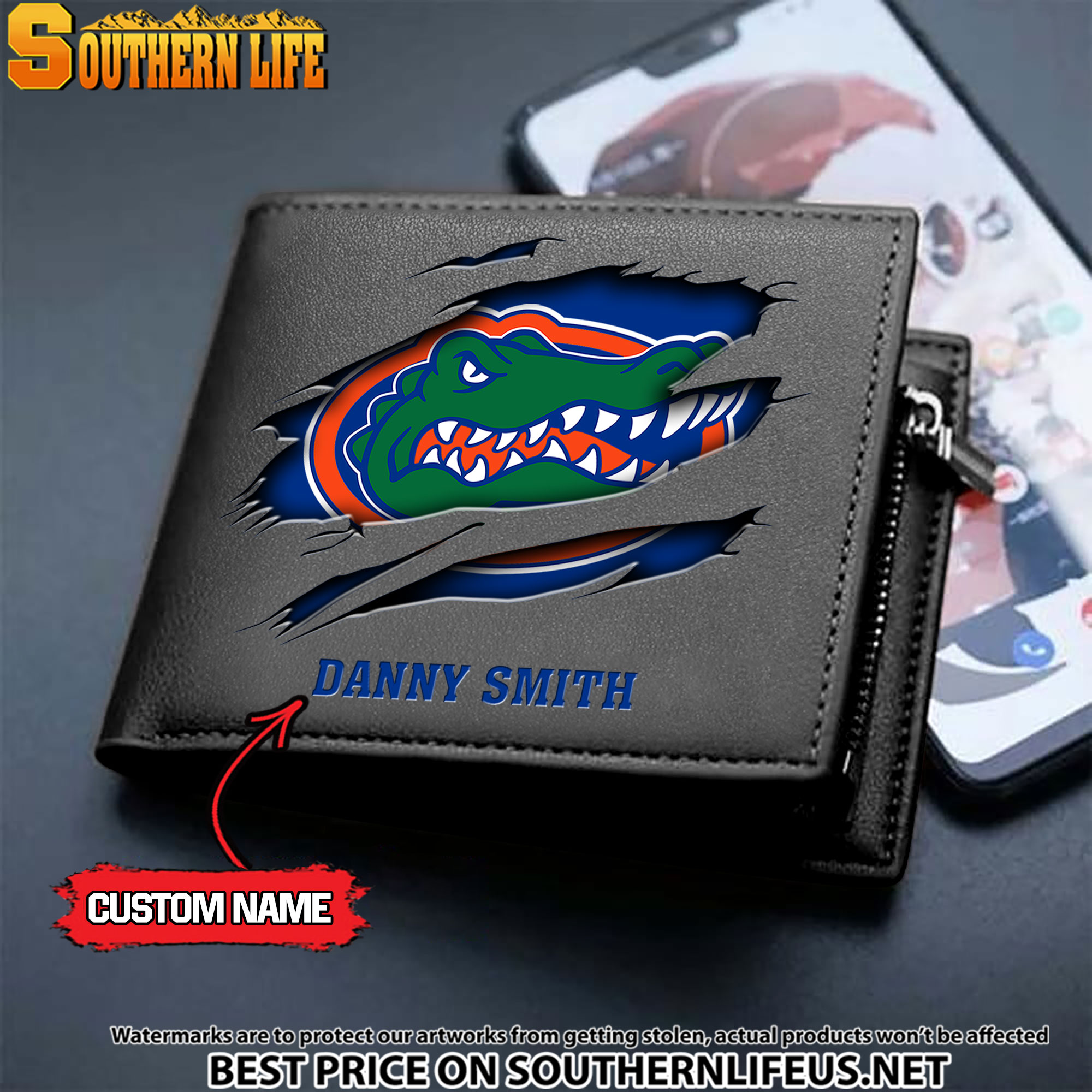 NCAA06 Florida Gators Men’s Leather Wallet Custom Name - Image 2