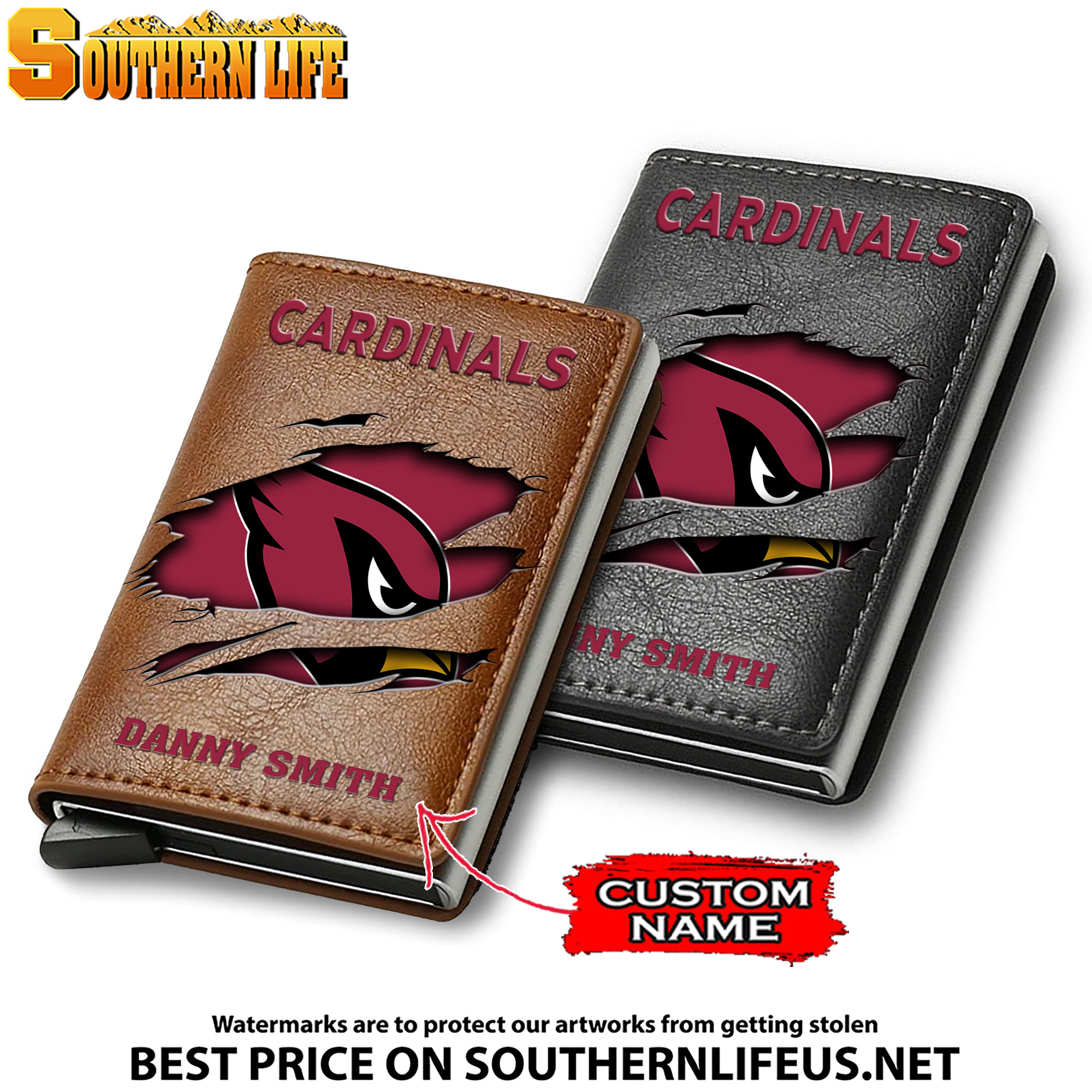Card Holder Leather Small Wallet – Anti RFID Blocking - Custom Name