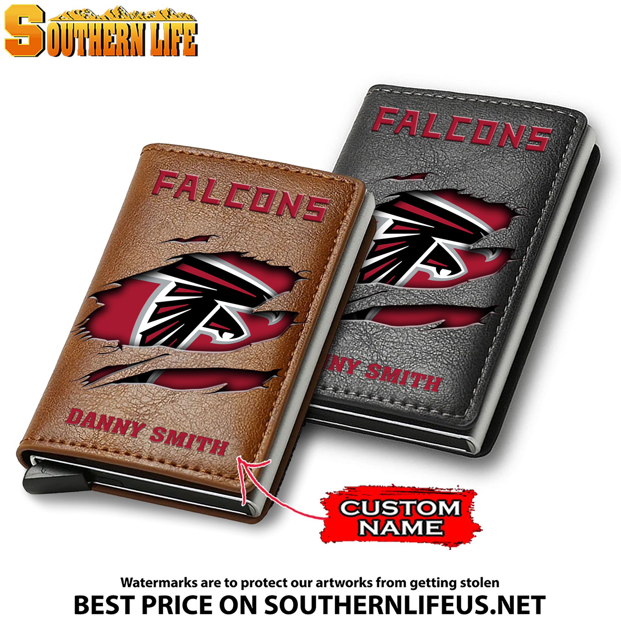 Card Holder Leather Small Wallet – Anti RFID Blocking - Custom Name