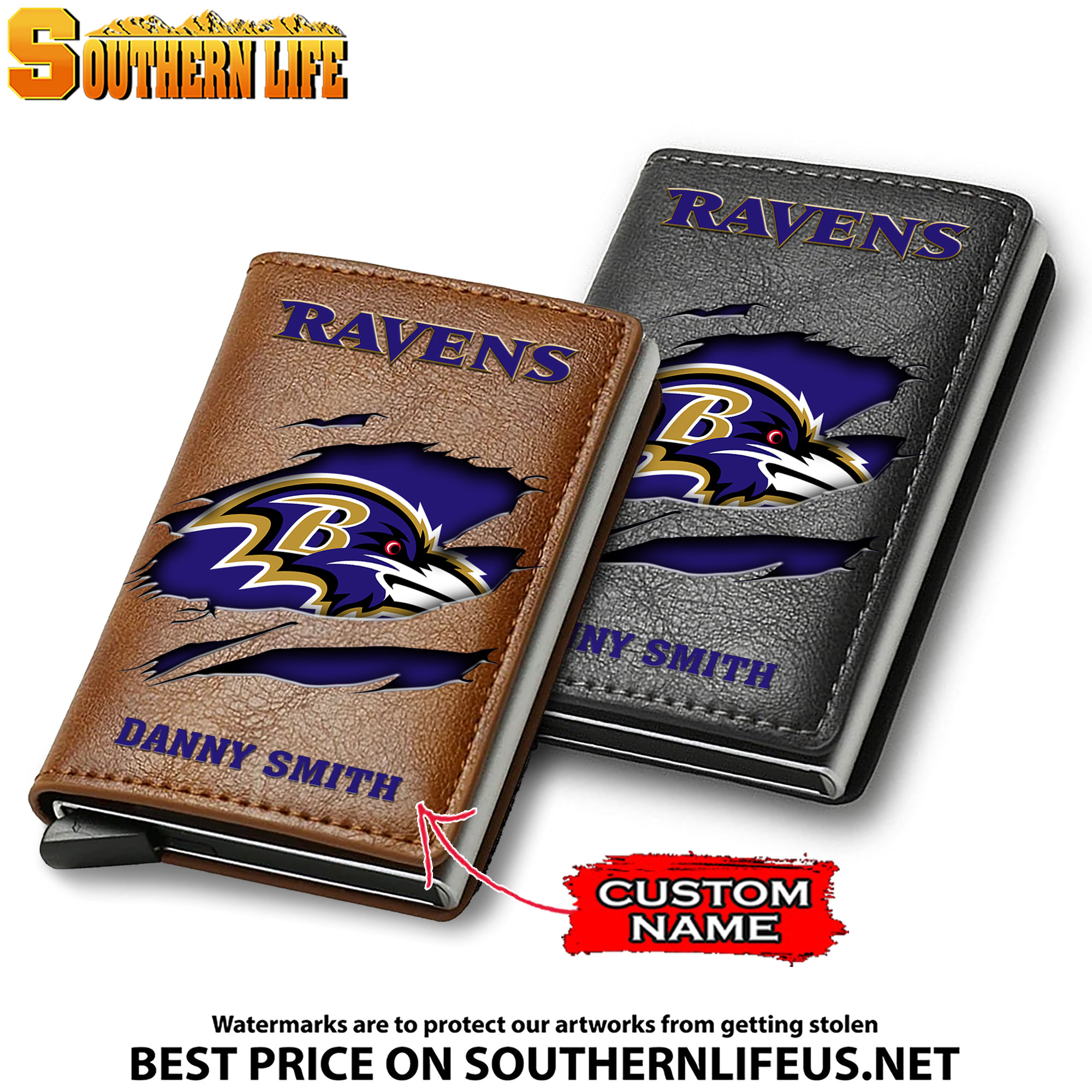 Card Holder Leather Small Wallet – Anti RFID Blocking - Custom Name