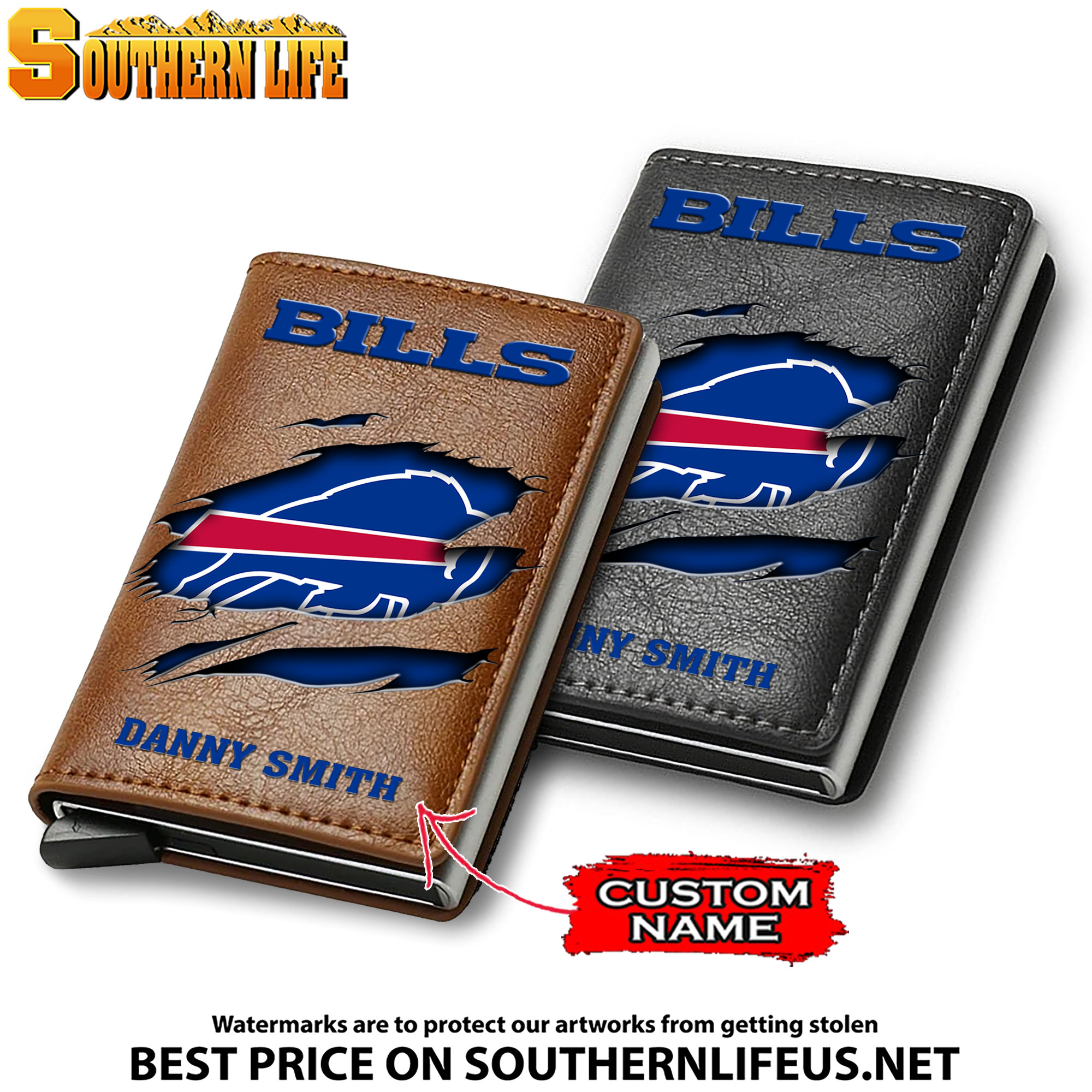 Card Holder Leather Small Wallet – Anti RFID Blocking - Custom Name
