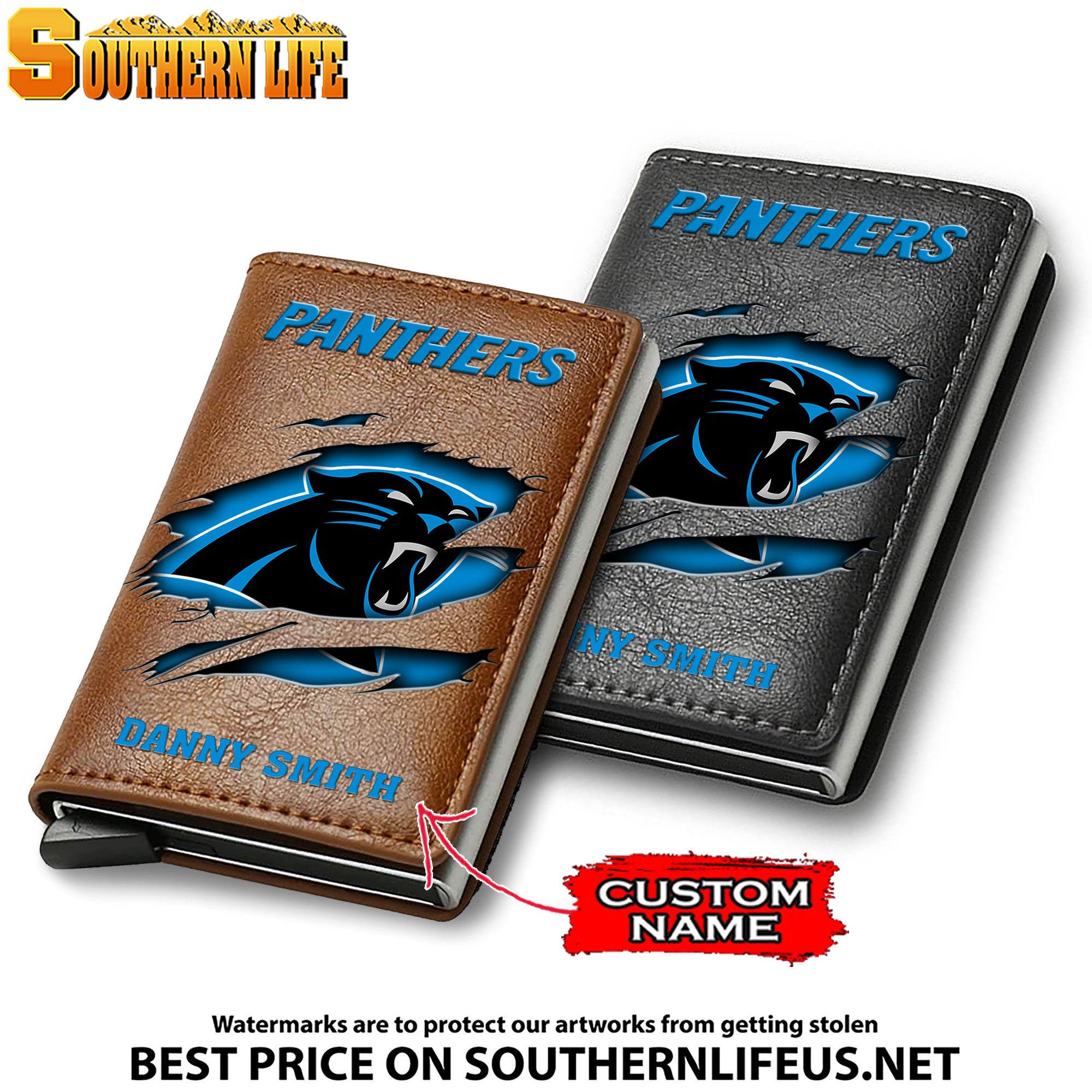 Card Holder Leather Small Wallet – Anti RFID Blocking - Custom Name