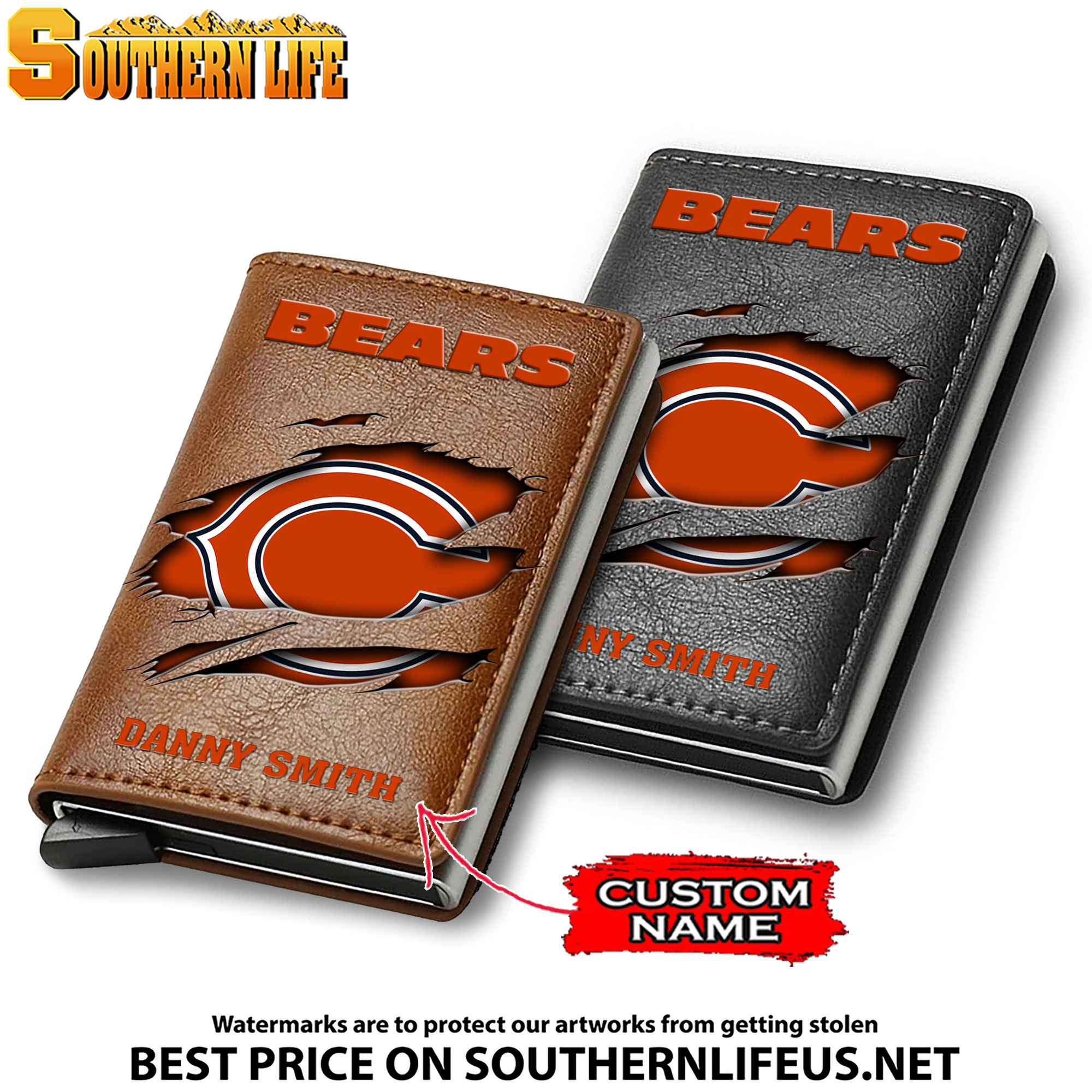 Card Holder Leather Small Wallet – Anti RFID Blocking - Custom Name