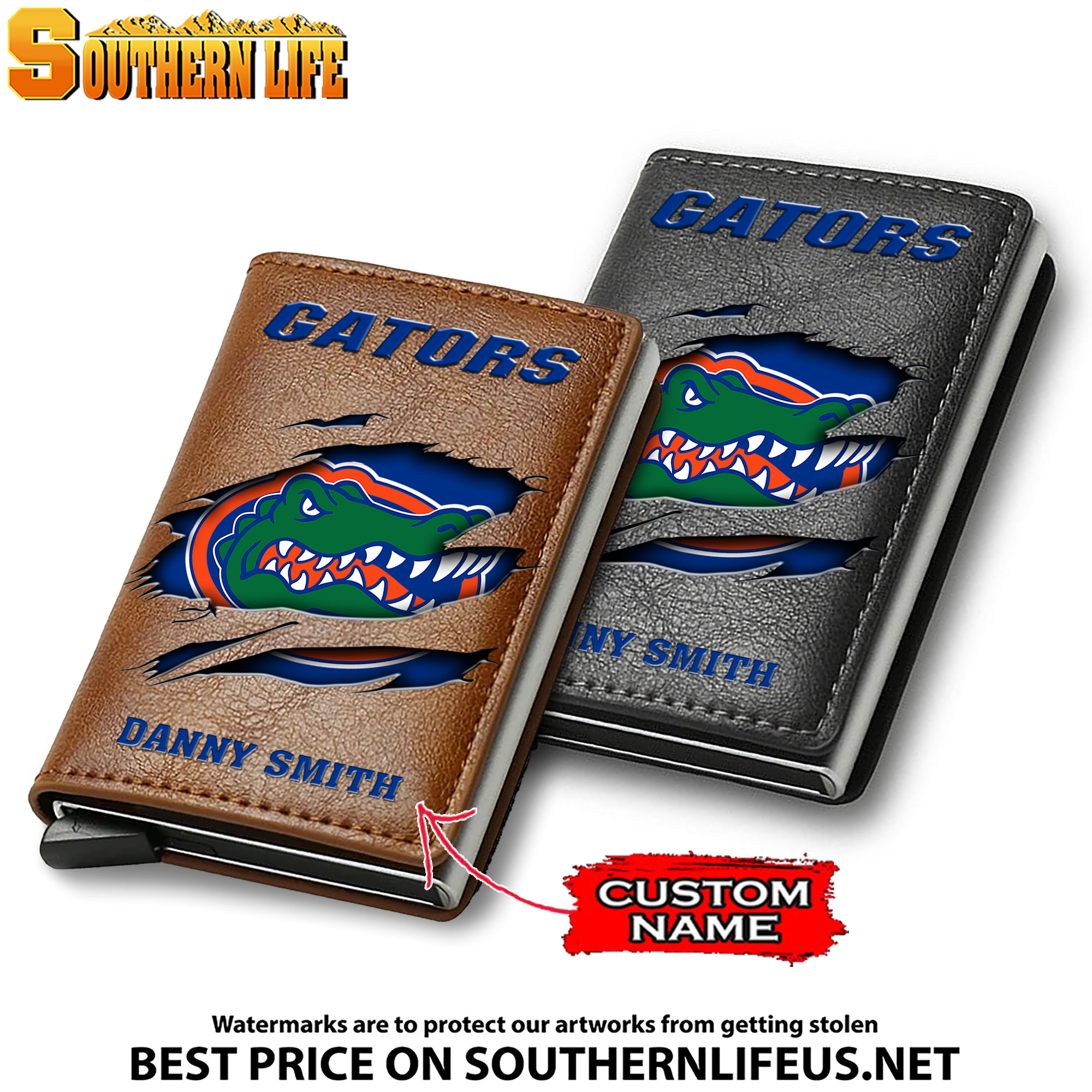 NCAA06 Florida Gators Card Holder Leather Small Wallet – Anti RFID Blocking - Custom Name