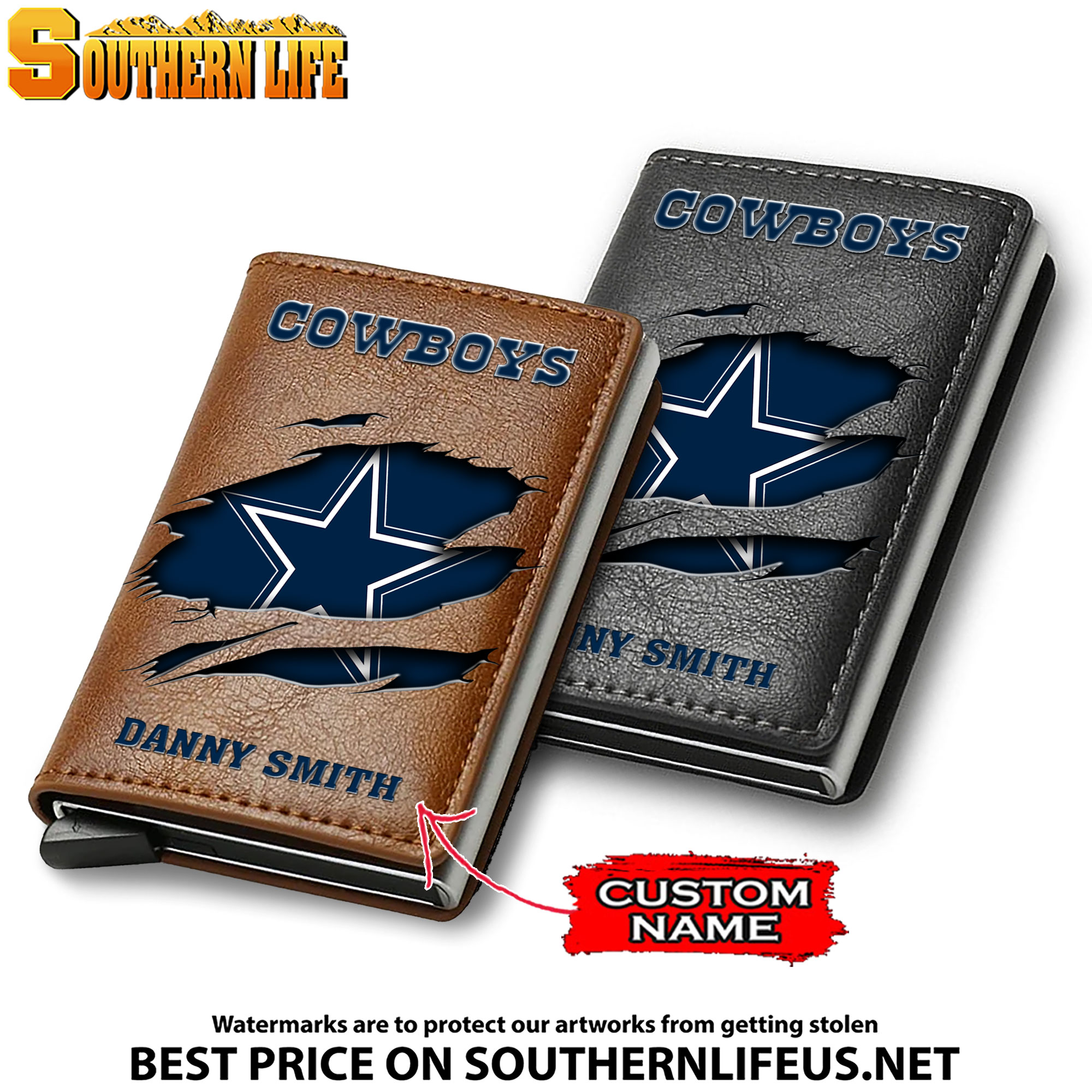 Card Holder Leather Small Wallet – Anti RFID Blocking - Custom Name