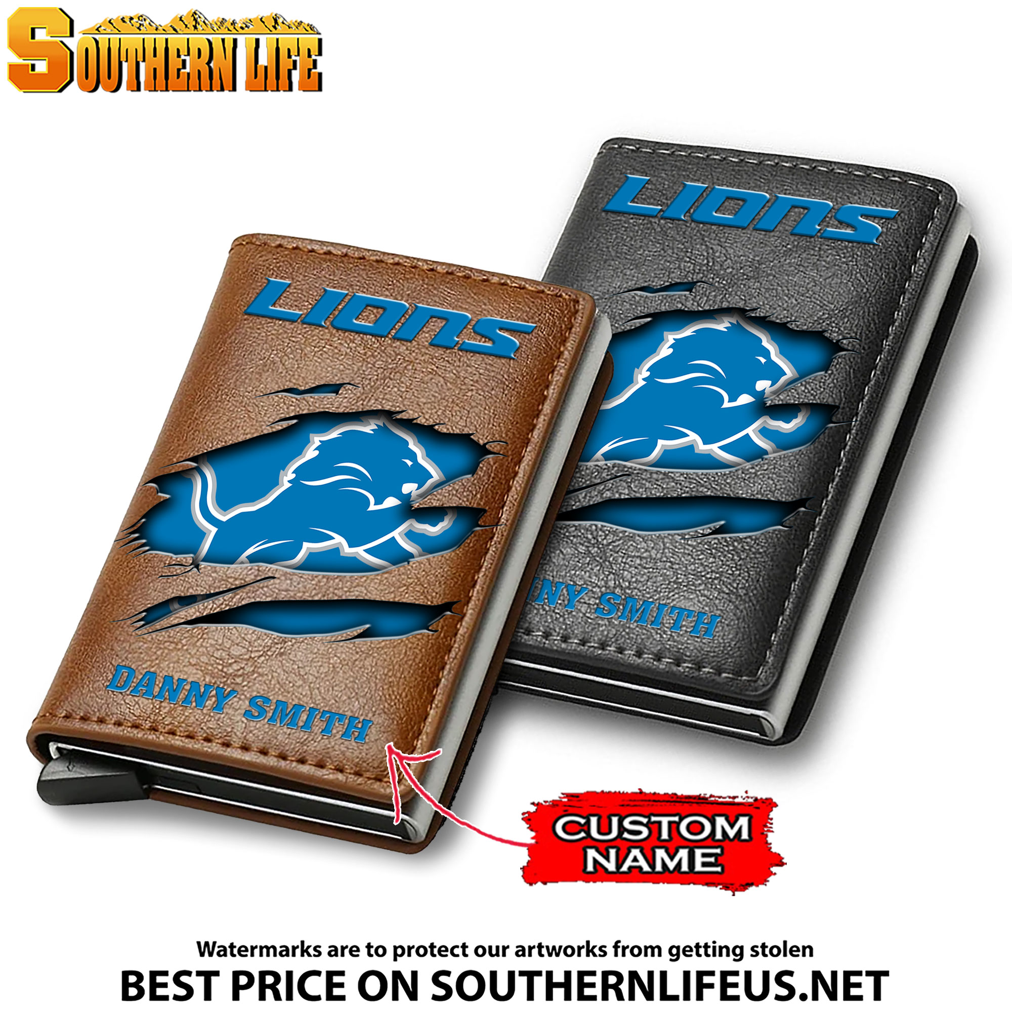 Card Holder Leather Small Wallet – Anti RFID Blocking - Custom Name